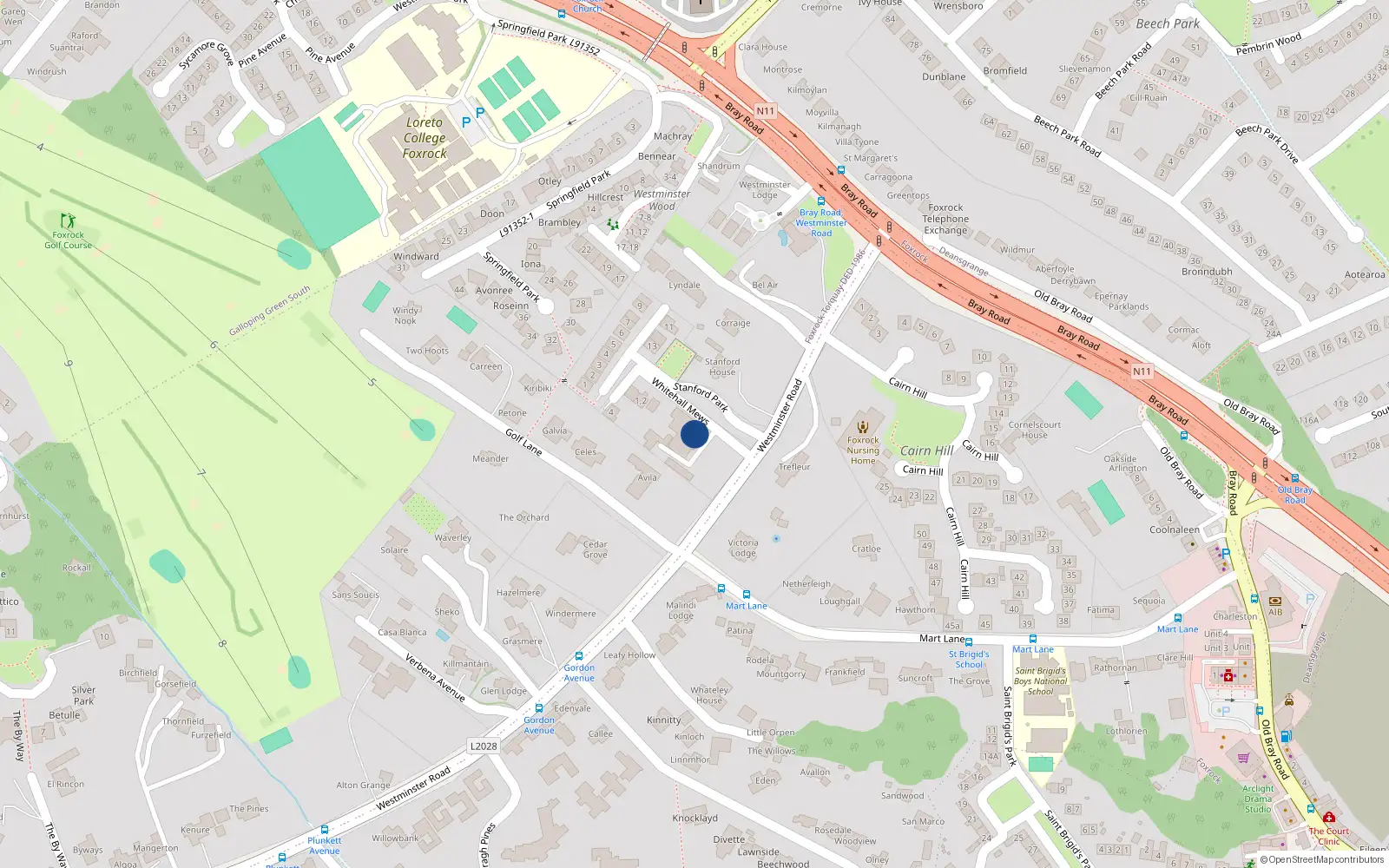 Overhead map showing the location of Apartment 3, Westminster Road, Dublin 18