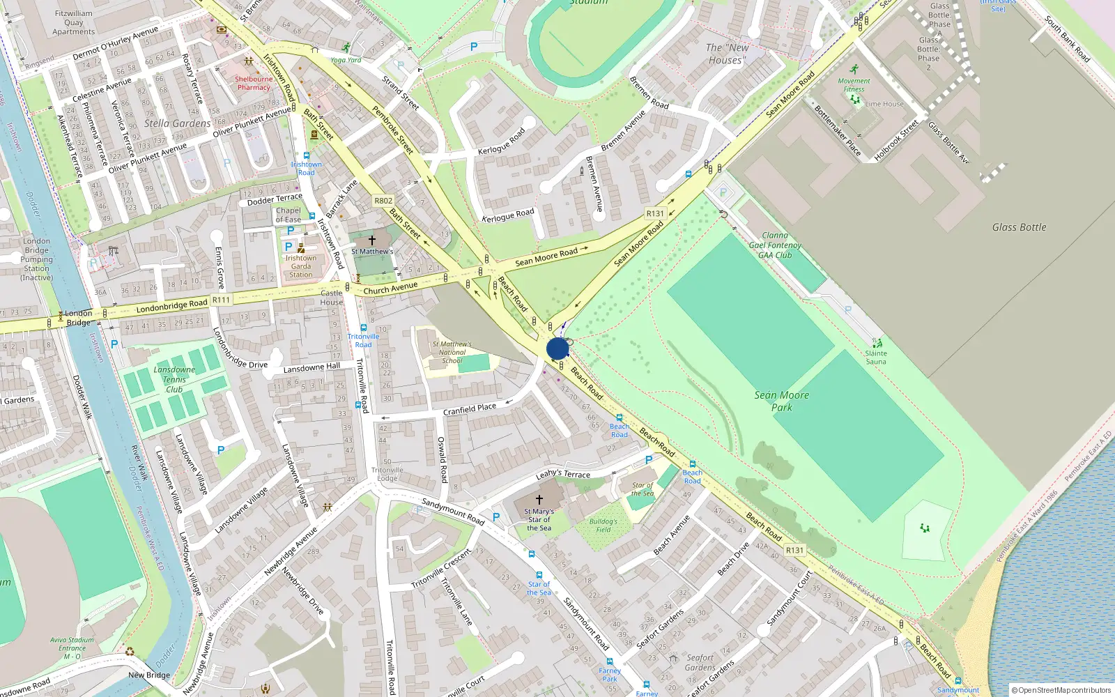Overhead map showing the location of Apartment 317 Shore Club, Beach Road, Sandymount