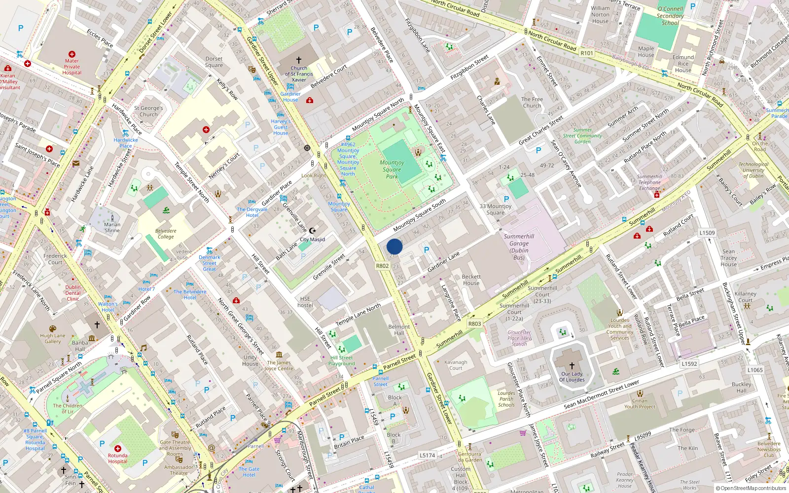 Overhead map showing the location of Apartment 34, House 50, 50 Mountjoy Square South, Dublin 1