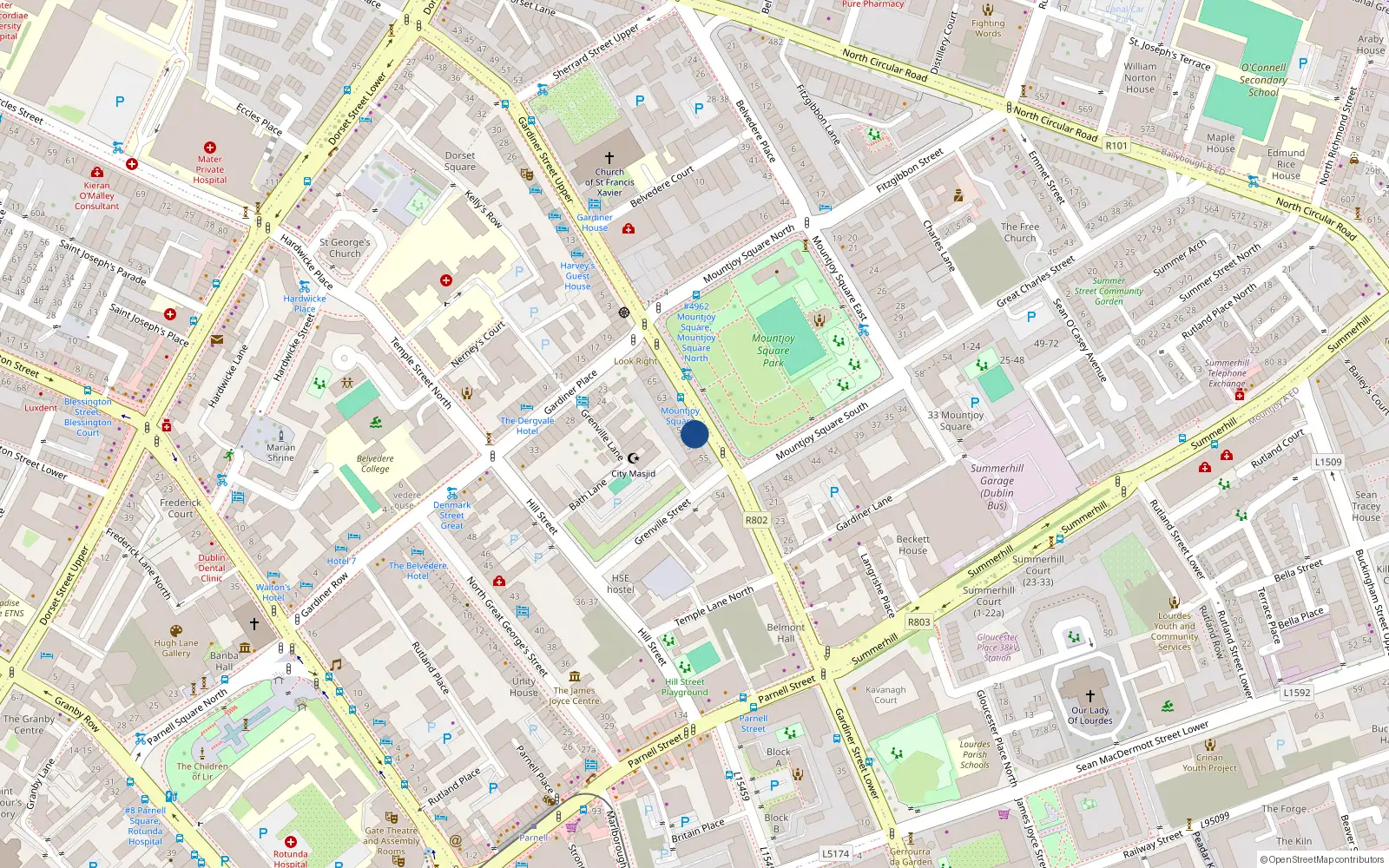 Overhead map showing the location of Apartment 34, House 55, 55 Mountjoy Square West, Dublin 1