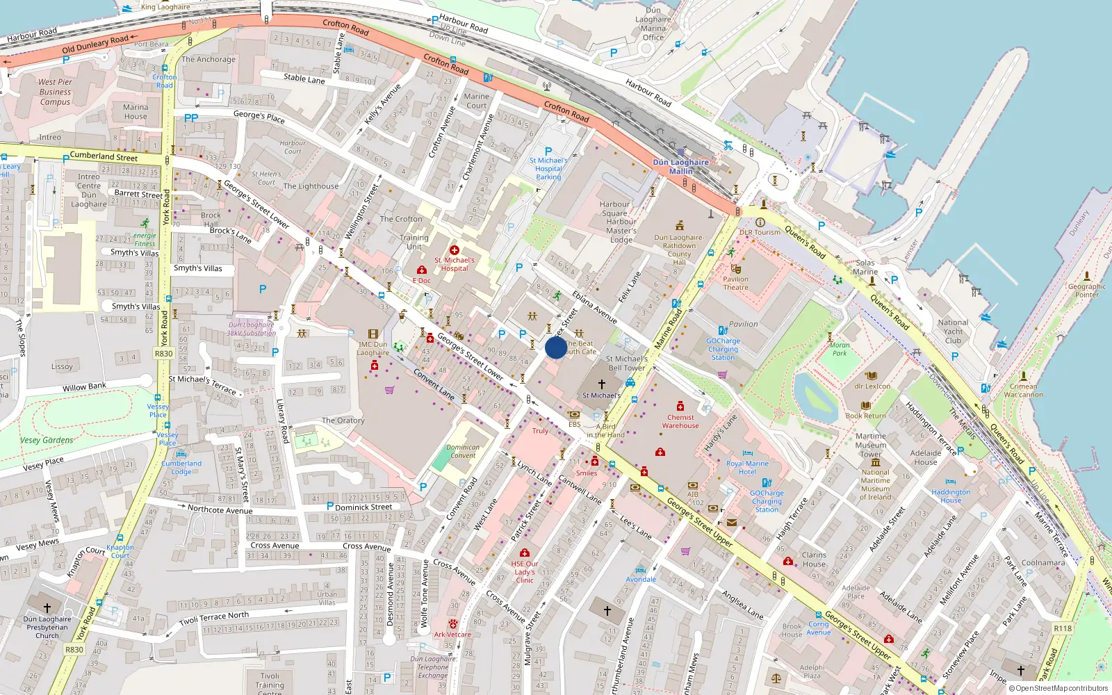 Overhead map showing the location of Apartment 4, 1-4 Sussex Street, Dun Laoghaire