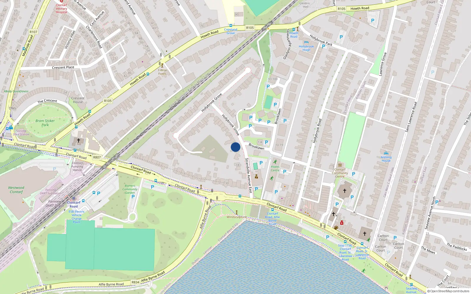 Overhead map showing the location of Apartment 4 Block 2, 2 Hollybrook Grove, Dublin 3
