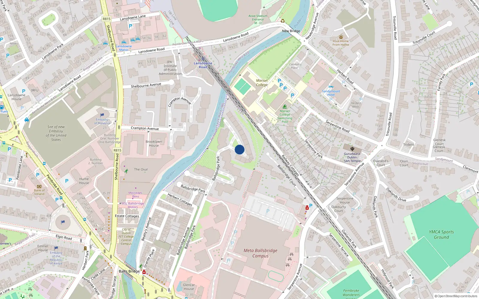 Overhead map showing the location of Apartment 4 Embassy Court, Ballsbridge Park, Ballsbridge