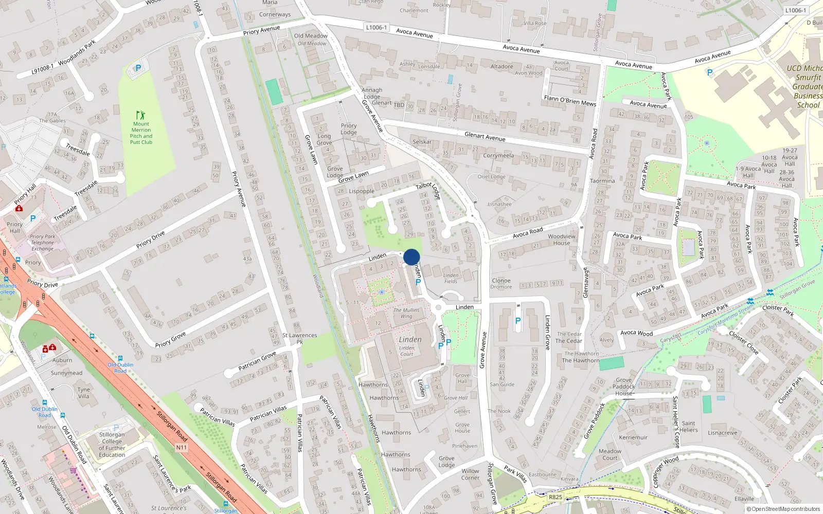 Overhead map showing the location of Apartment 4 House 3, 3 Linden Square, Blackrock