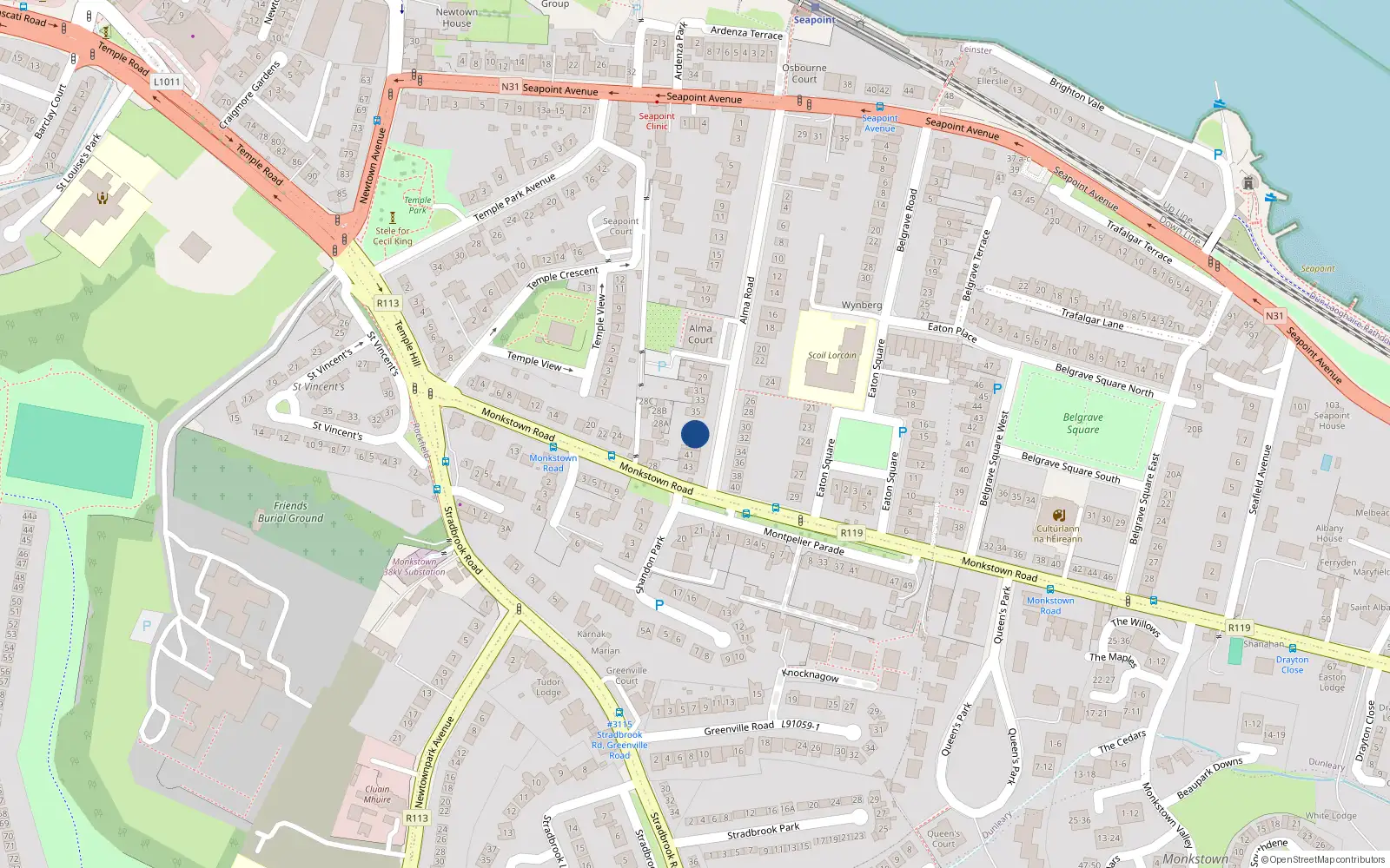 Overhead map showing the location of Apartment 4 Langara, 37 Alma Road, Monkstown