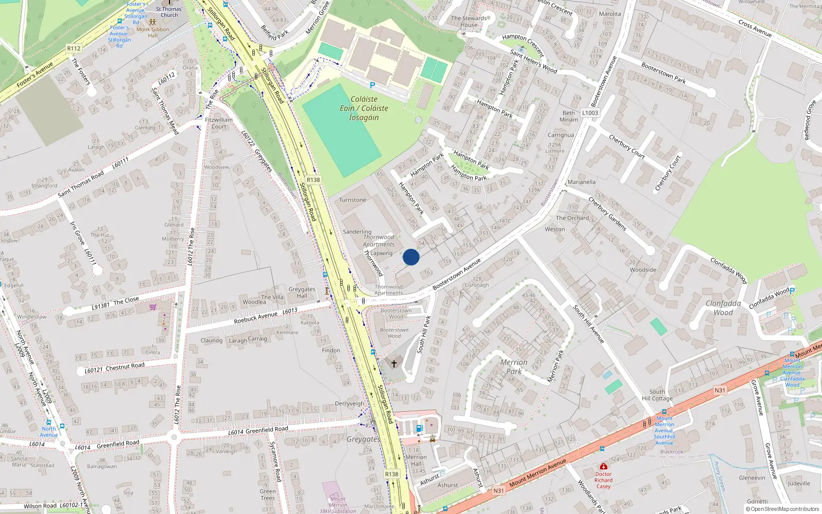 Overhead map showing the location of Apartment 4 Leader Hall, 167 Booterstown Avenue, Blackrock
