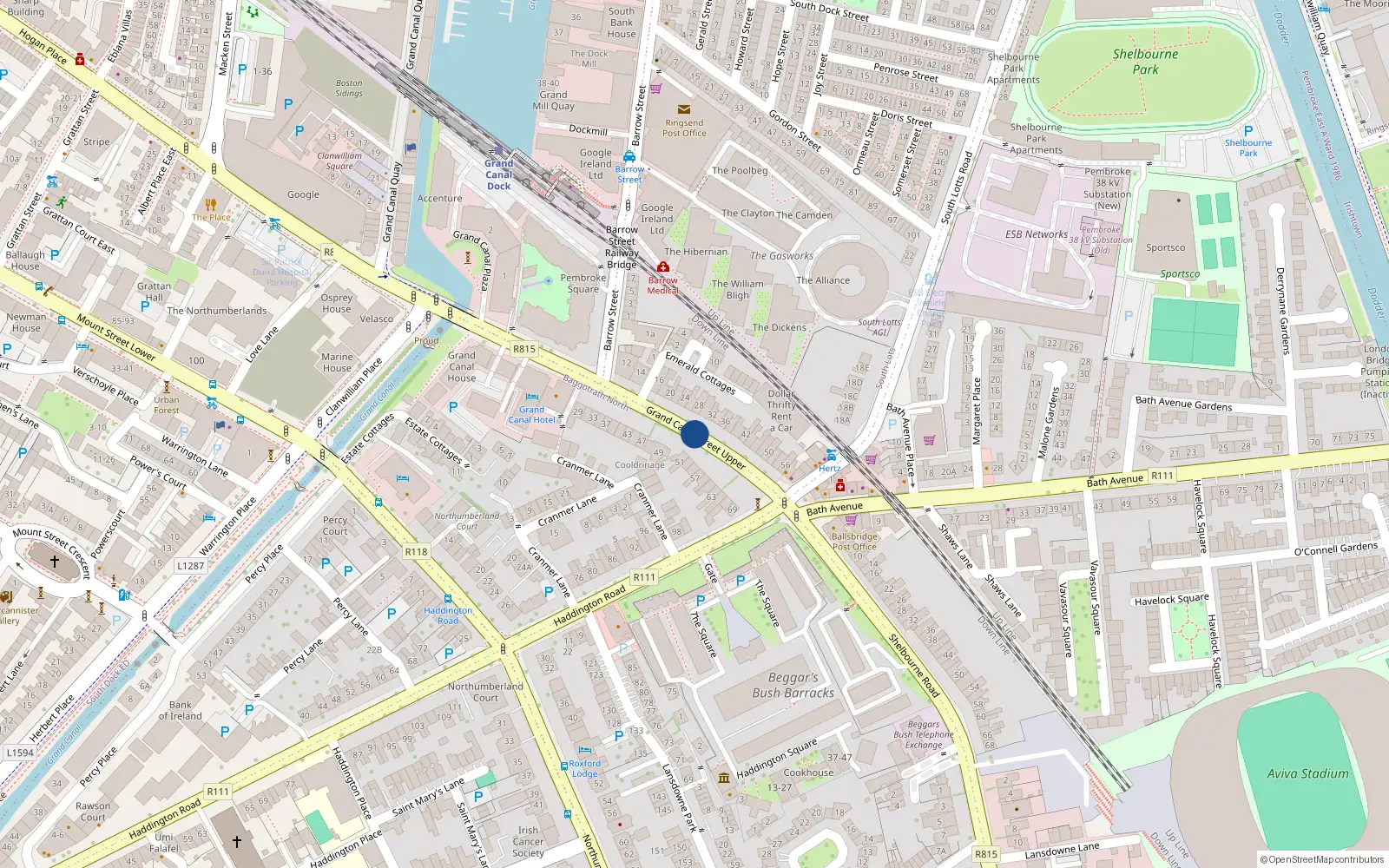 Overhead map showing the location of Apartment 40 Pembroke Square, Grand Canal Street Upper, Dublin 4