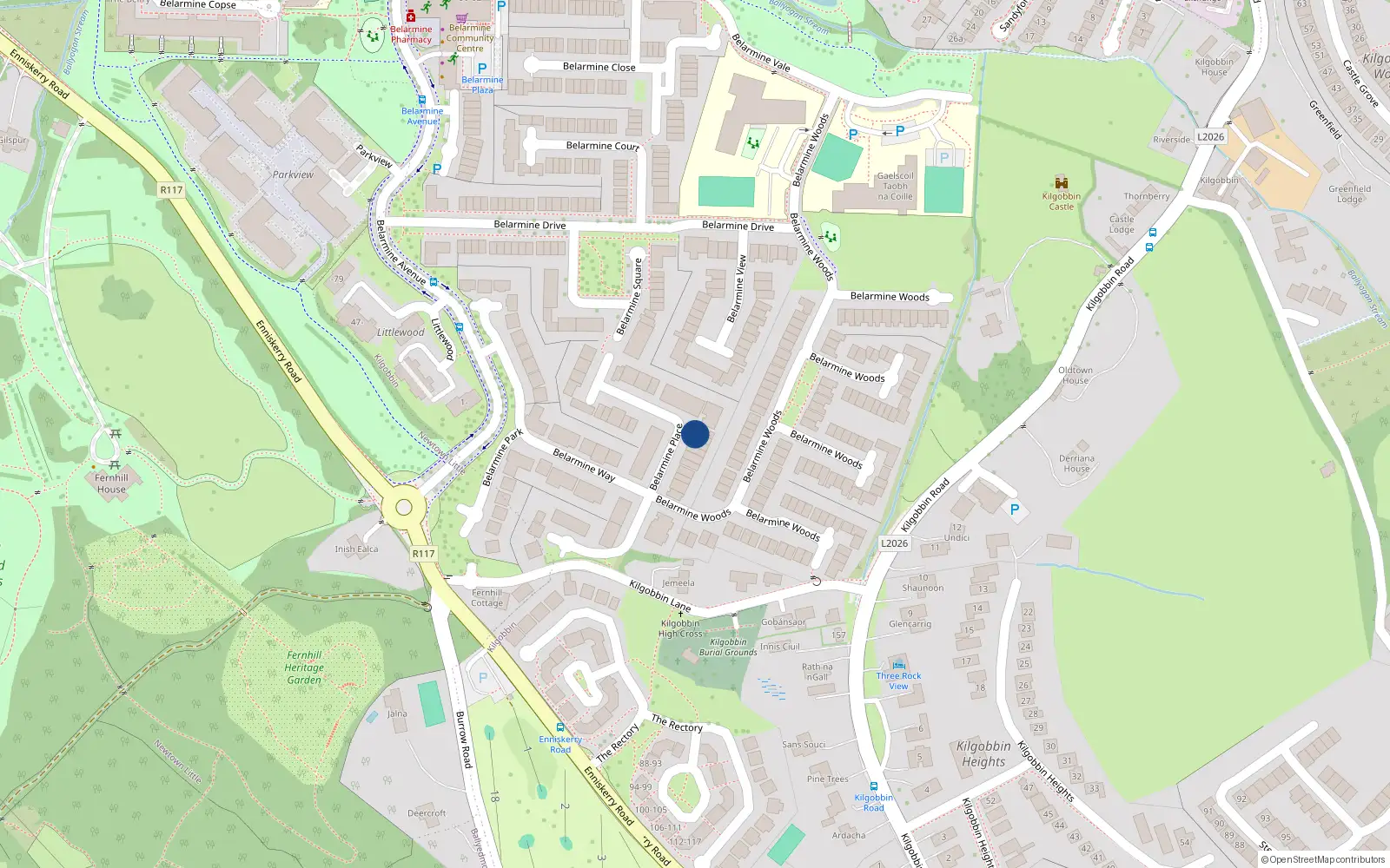 Overhead map showing the location of Apartment 46, 46 Belarmine Place, Stepaside