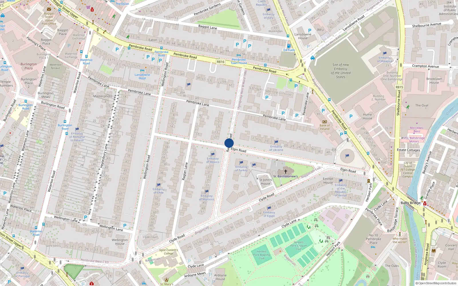 Overhead map showing the location of Apartment 5 Raglan Court, 5 Raglan Road, Ballsbridge