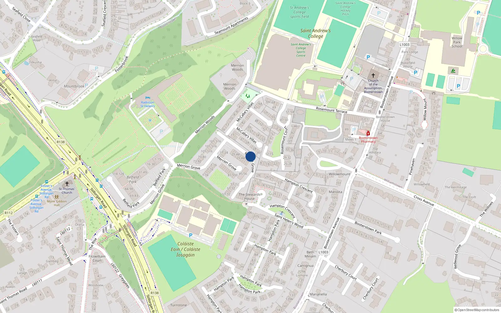 Overhead map showing the location of Apartment 50, Merrion Grove, Booterstown
