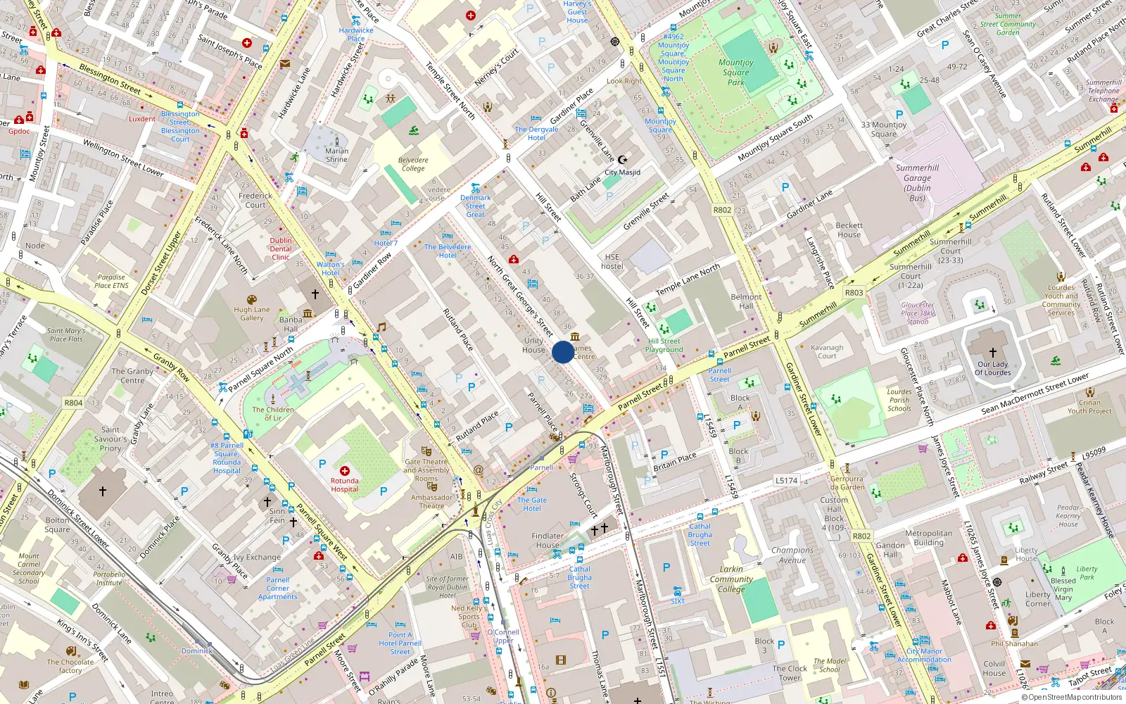 Overhead map showing the location of Apartment 51 the Courtyard, North Great George's Street, Dublin 1