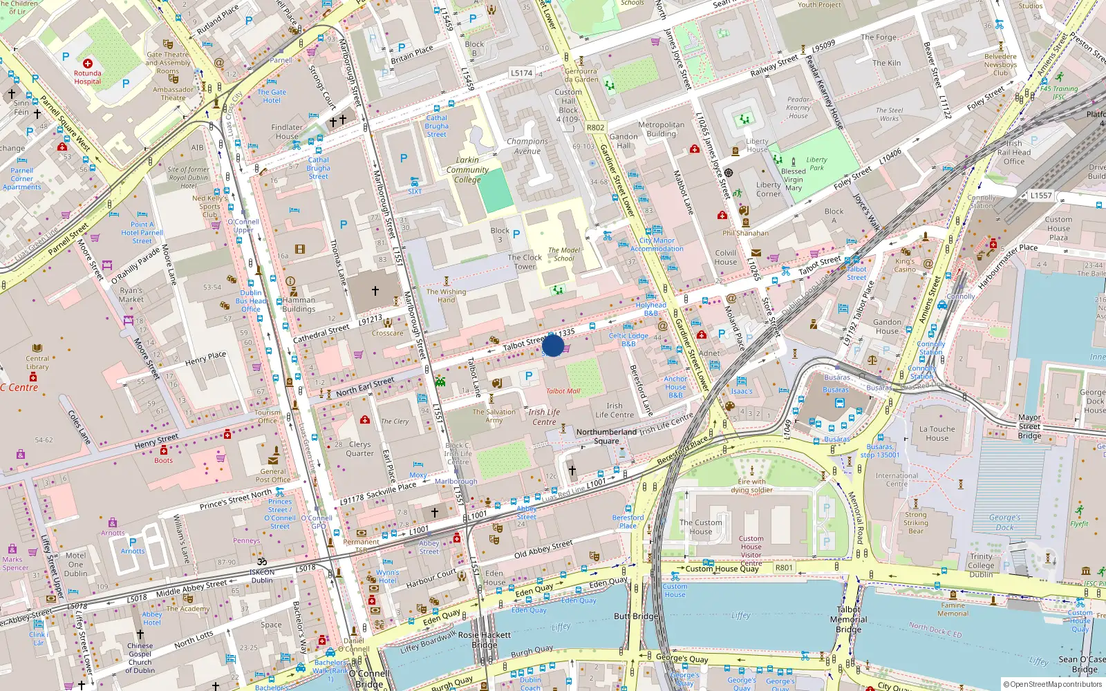 Overhead map showing the location of Apartment 511 Talbot Hall, 511 Talbot Street, Dublin 1