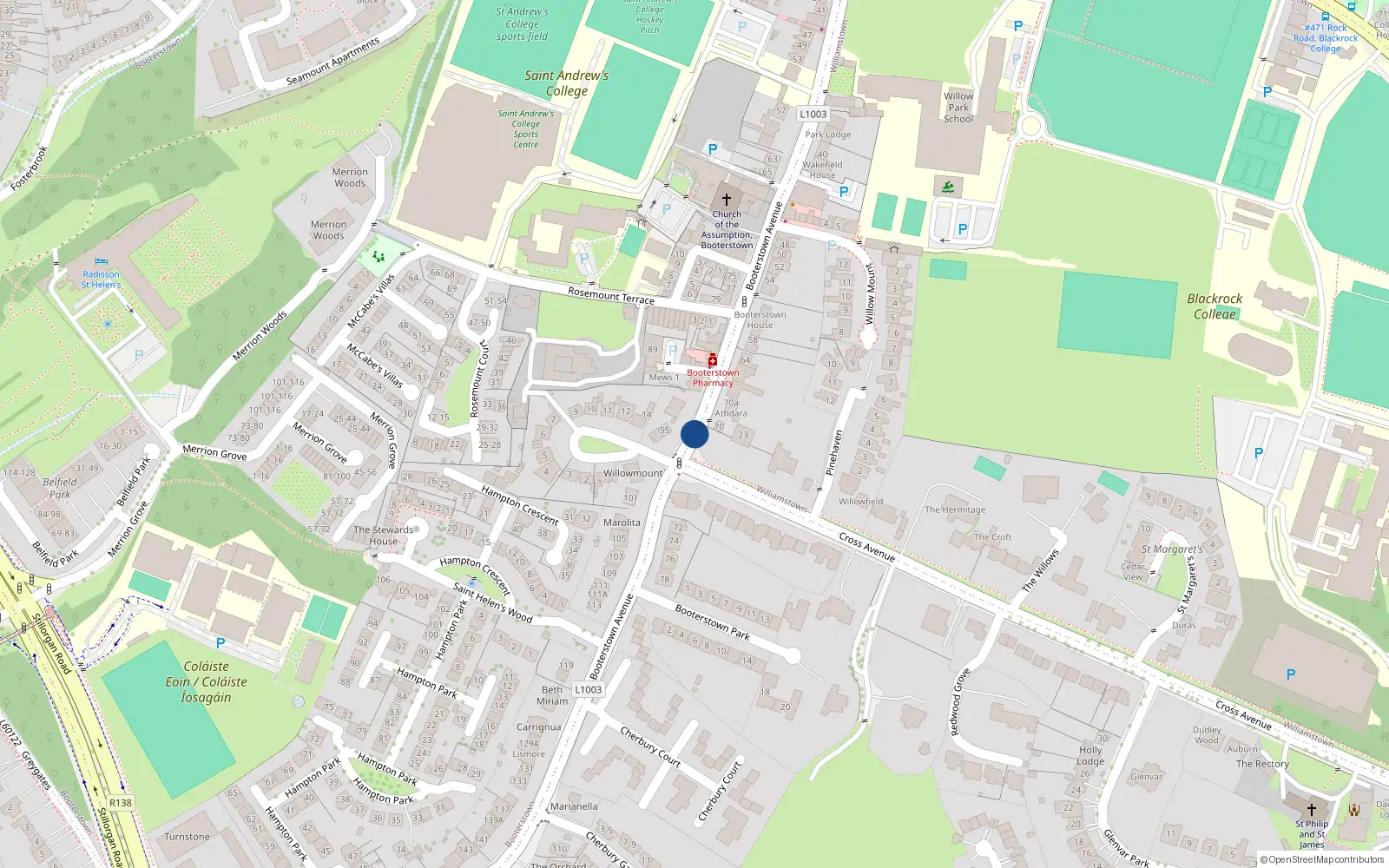 Overhead map showing the location of Apartment 59 Booterstown Wood, 59 Booterstown Avenue, Blackrock