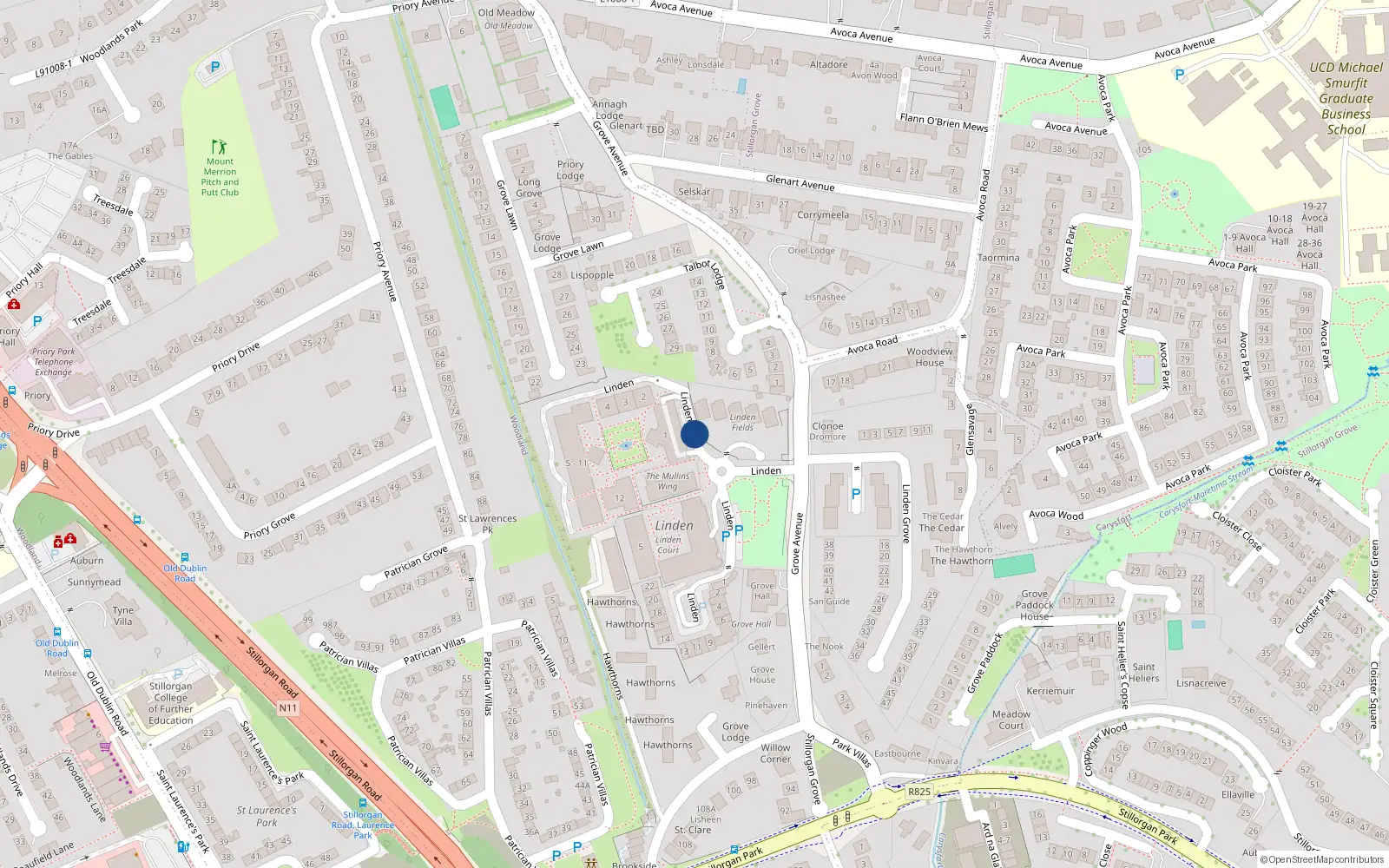 Overhead map showing the location of Apartment 6 House 11, 11 Linden Square, Blackrock