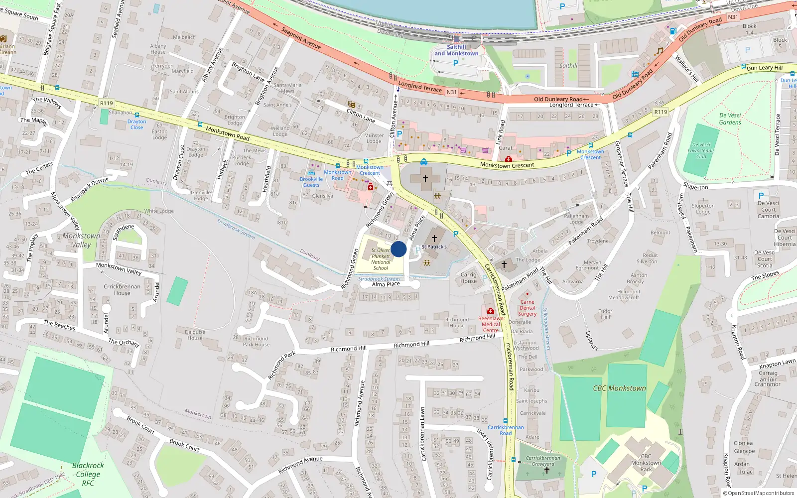 Overhead map showing the location of Apartment 6 Neptune Block, Honey Park, Dun Laoghaire