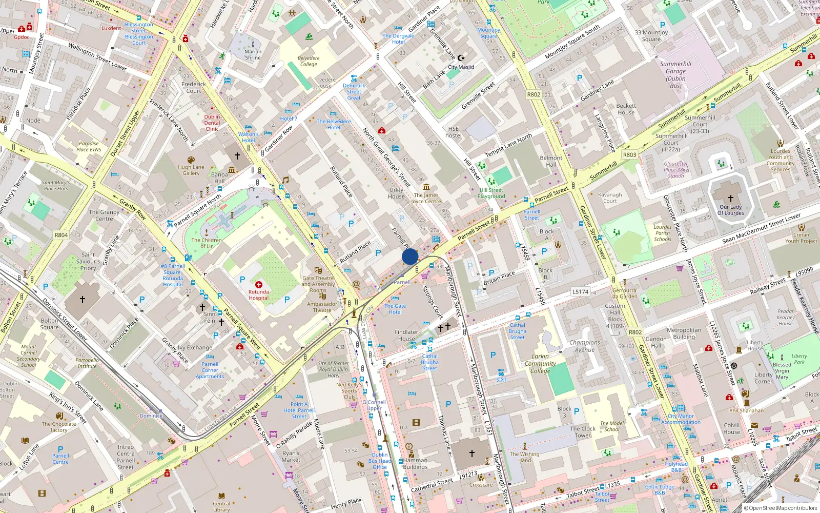 Overhead map showing the location of Apartment 62, 109 Parnell Street, Dublin 1