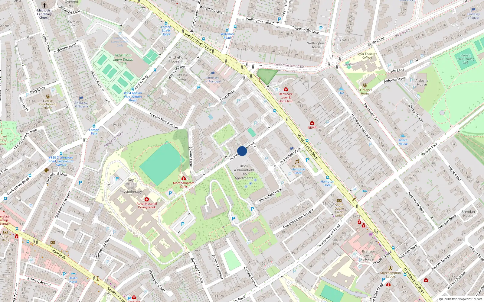 Overhead map showing the location of Apartment 62, Bloomfield Avenue, Donnybrook
