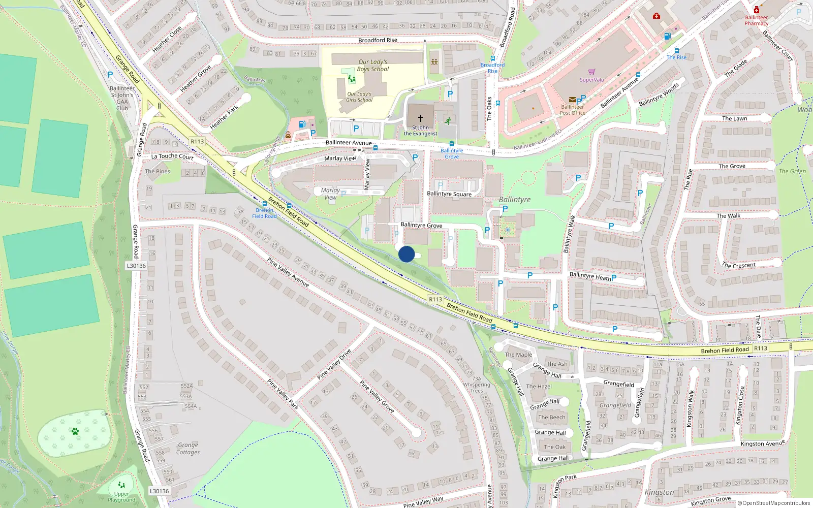 Overhead map showing the location of Apartment 64, 64 Ballintyre Grove, Ballinteer