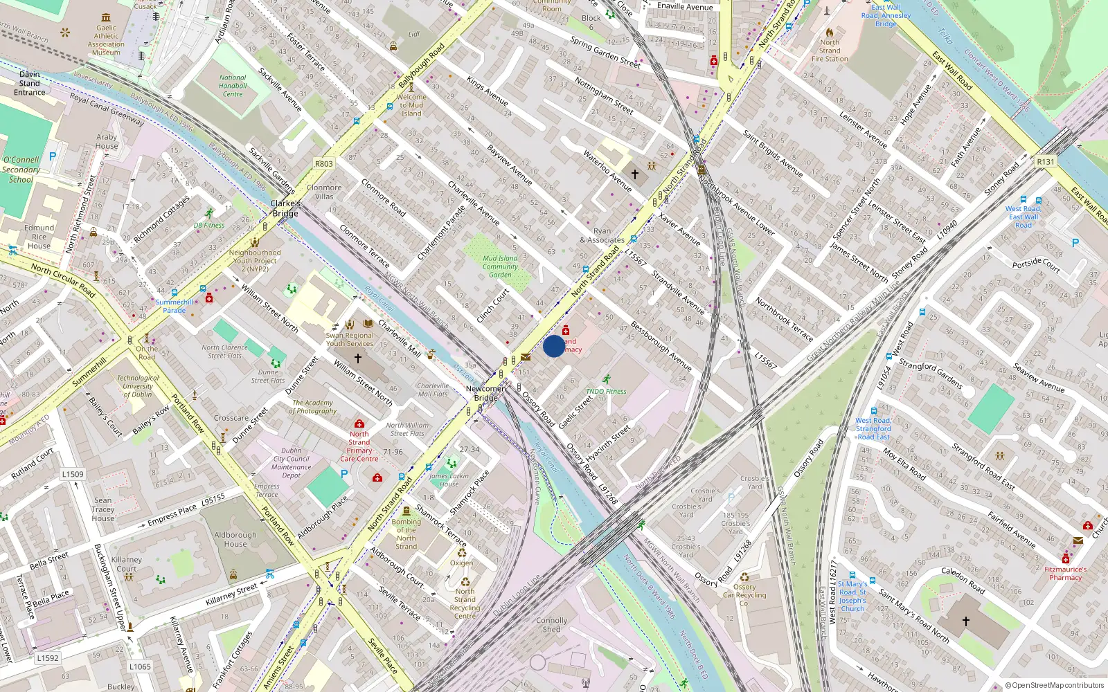 Overhead map showing the location of Apartment 65, 149 North Strand Road, Dublin 3