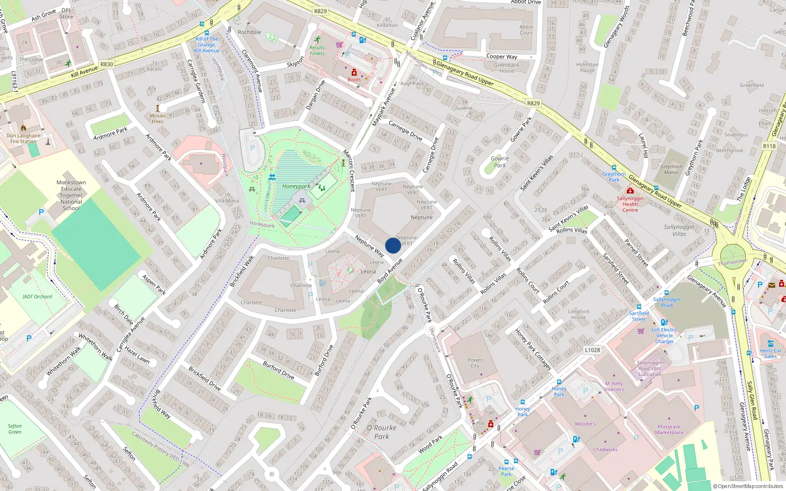 Overhead map showing the location of Apartment 66 Neptune Block, Honeypark, 66 Neptune Way, Dun-Laoghaire