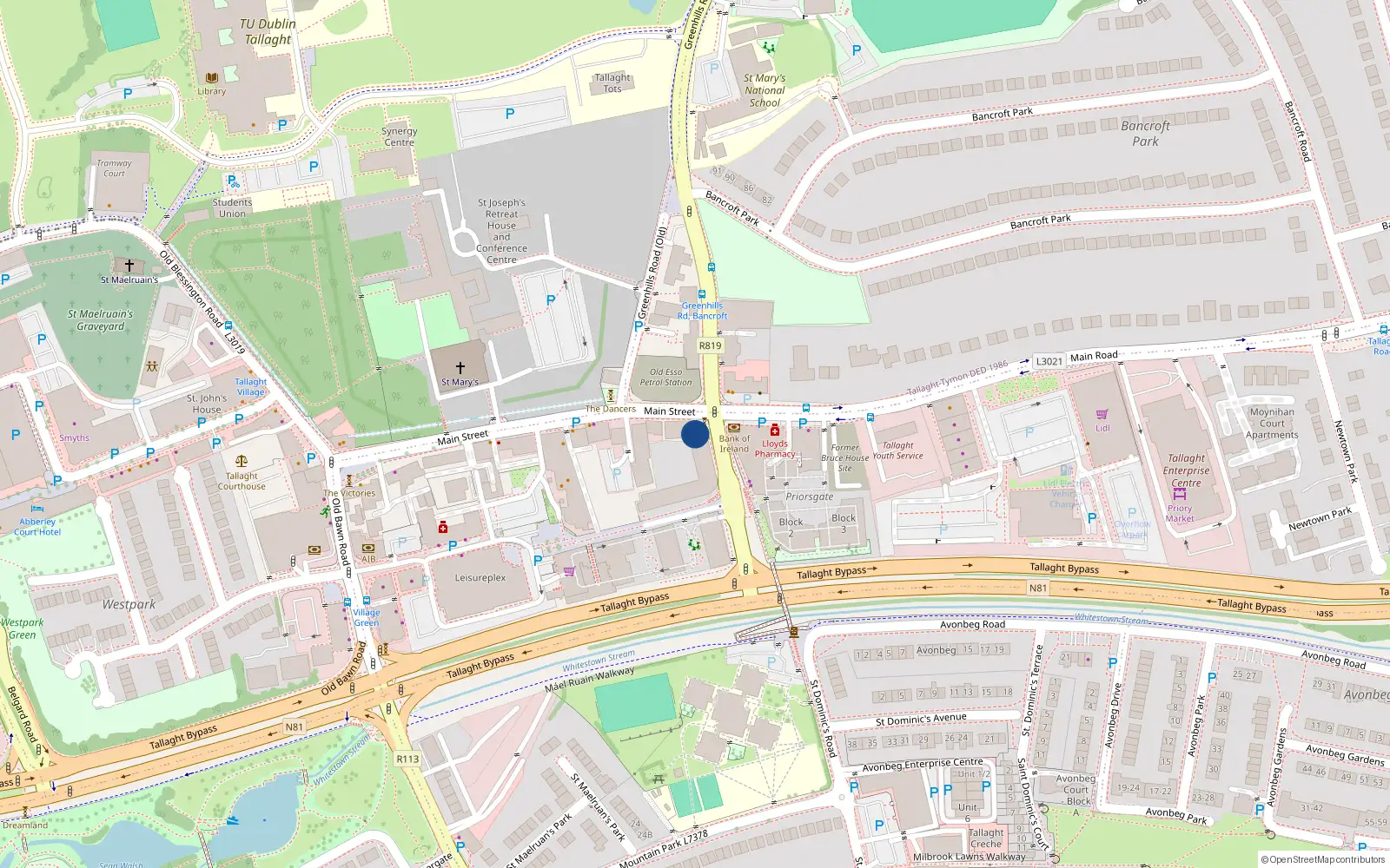 Overhead map showing the location of Apartment 67, New Bancroft Hall, Tallaght