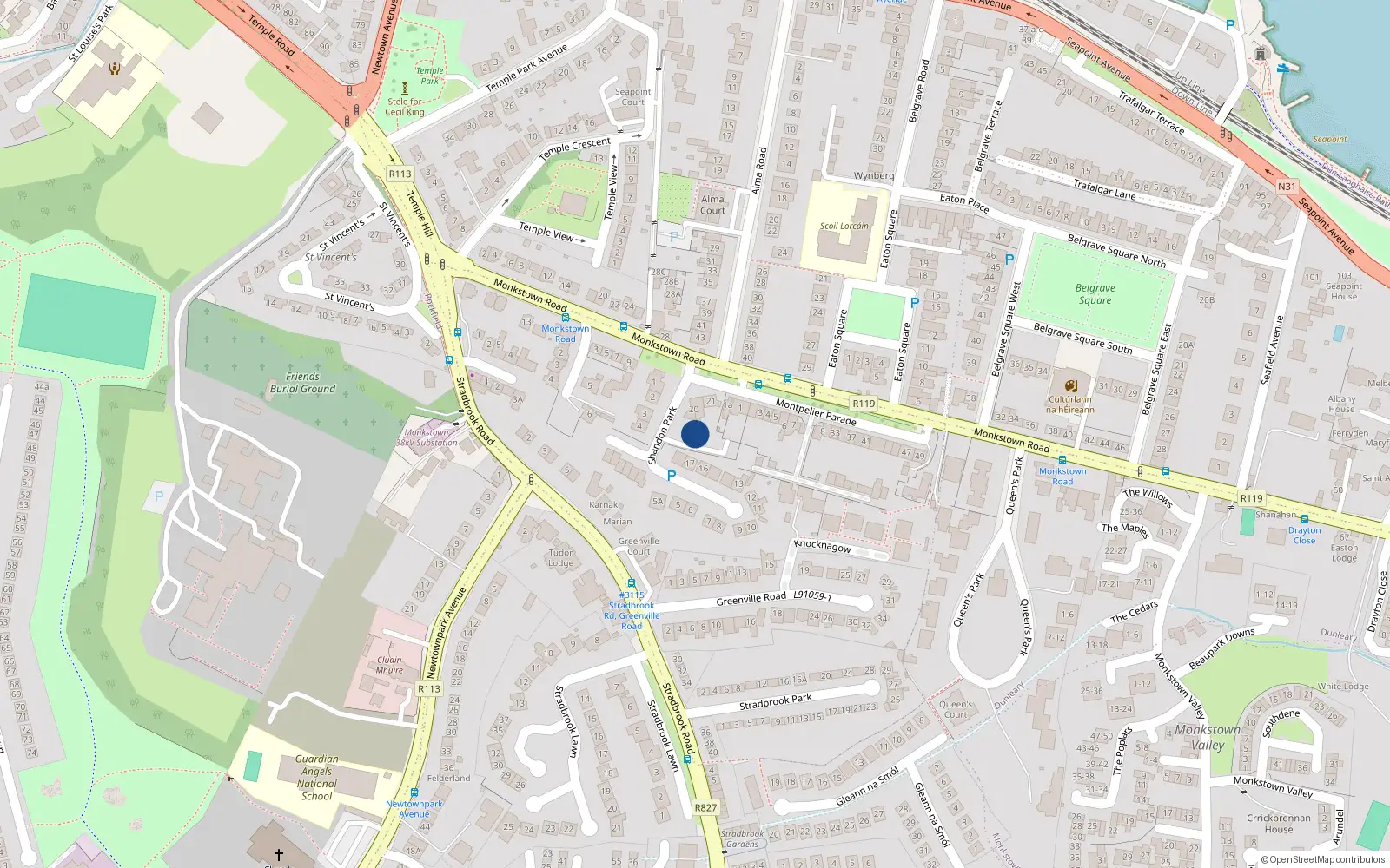 Overhead map showing the location of Apartment 7 Shandon Hall, 19 Shandon Park, Monkstown