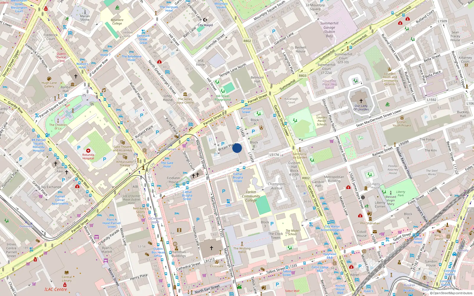 Overhead map showing the location of Apartment 8, 31/32 Britain Place, Dublin 1