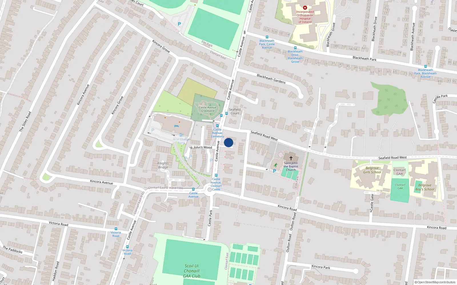 Overhead map showing the location of Apartment 8, 52 Castle Avenue, Clontarf