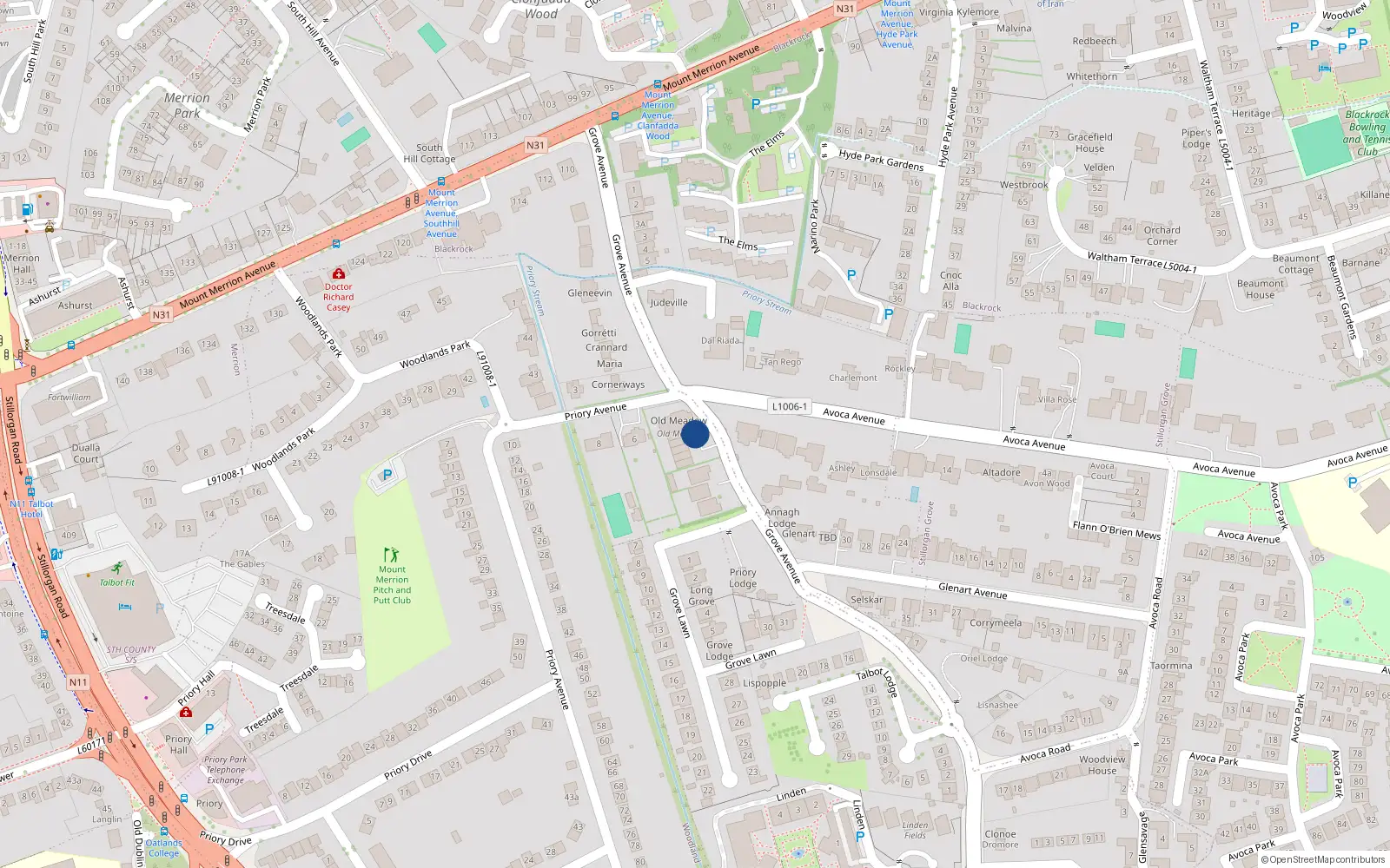 Overhead map showing the location of Apartment 8 Old Meadow, Grove Avenue, 8 Old Meadow, Blackrock