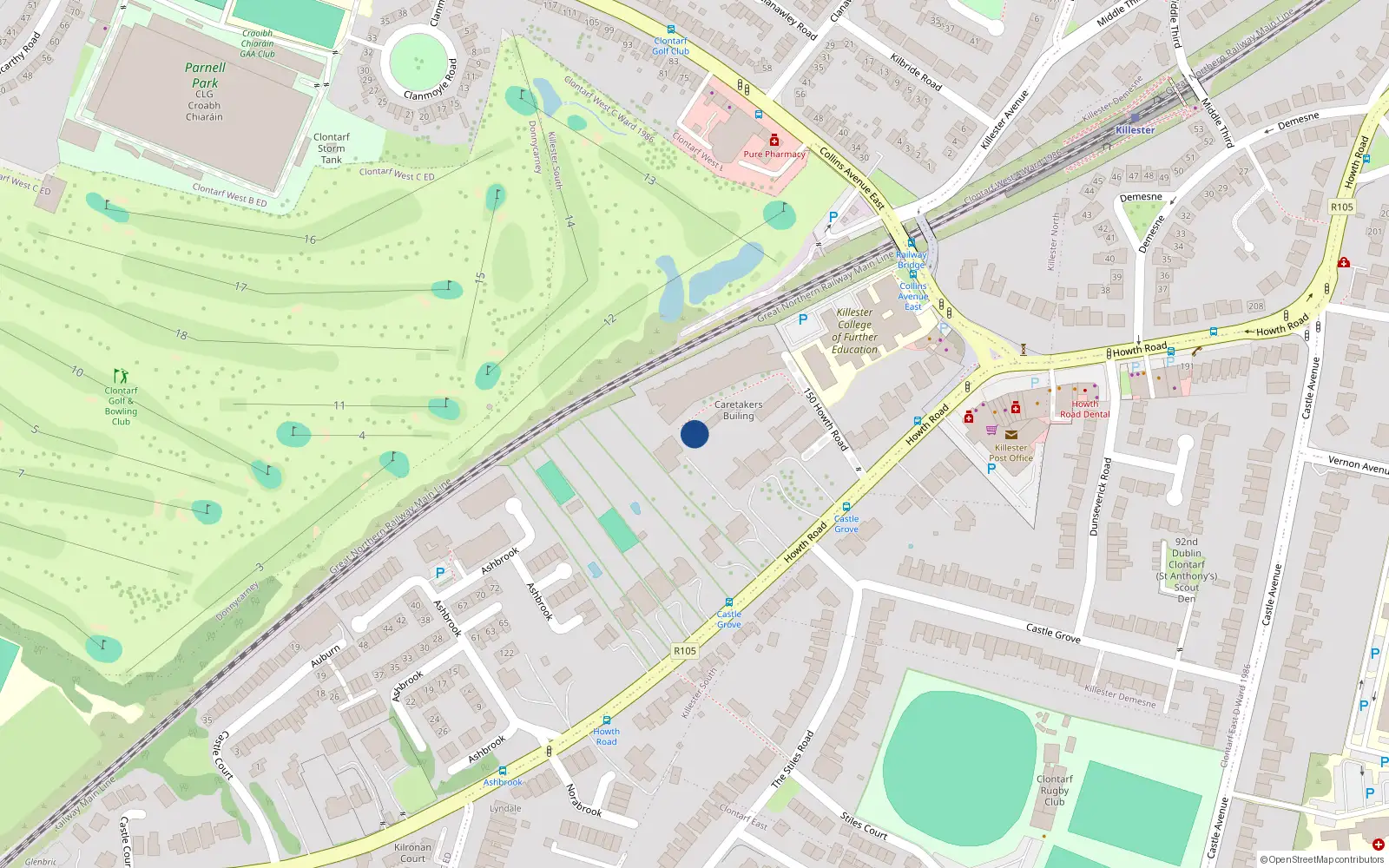 Overhead map showing the location of Apartment 82, 150 Howth Road, Dublin 3