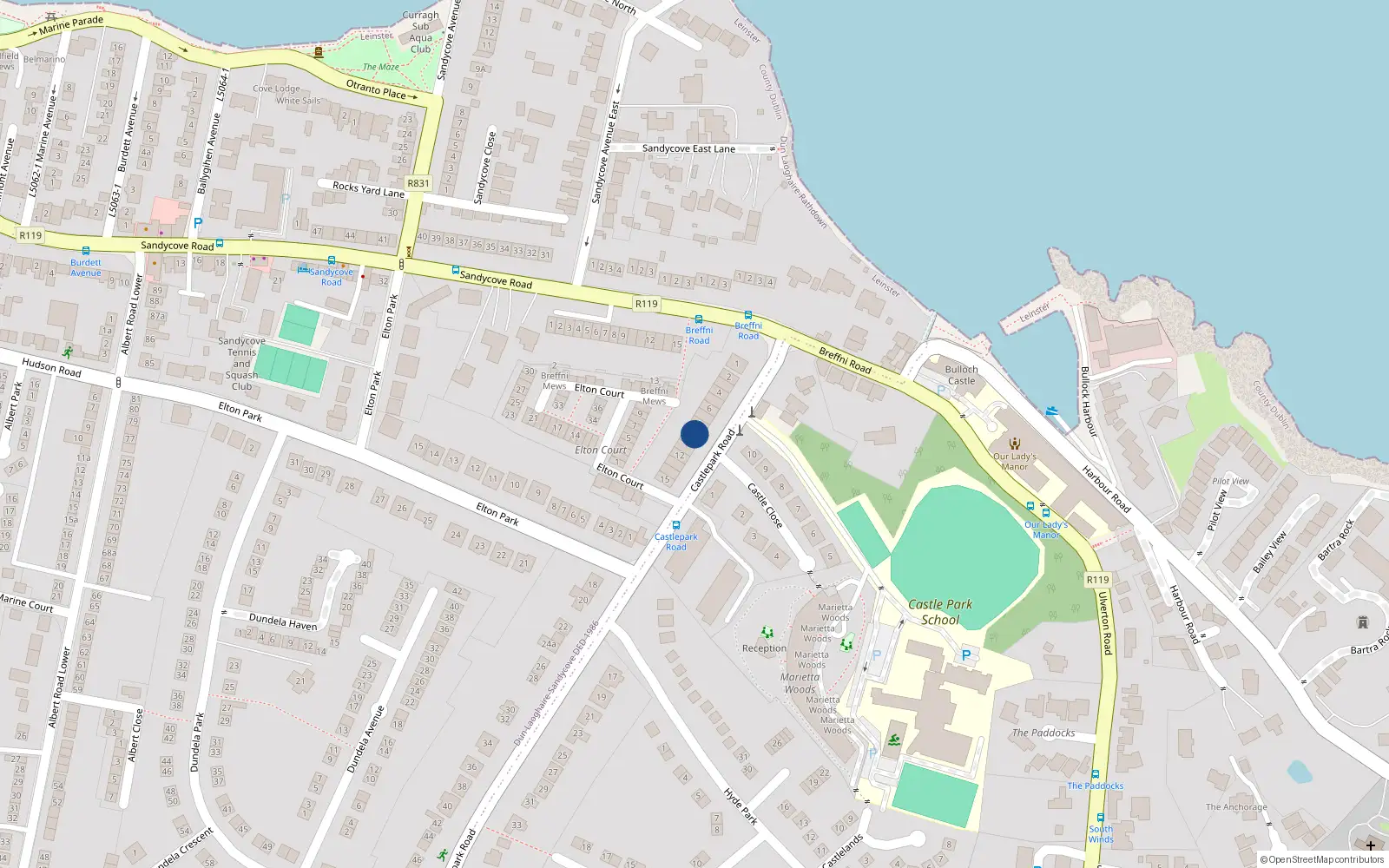 Overhead map showing the location of Apartment 9 Castlepark, 9 Castle Park Road, Sandycove