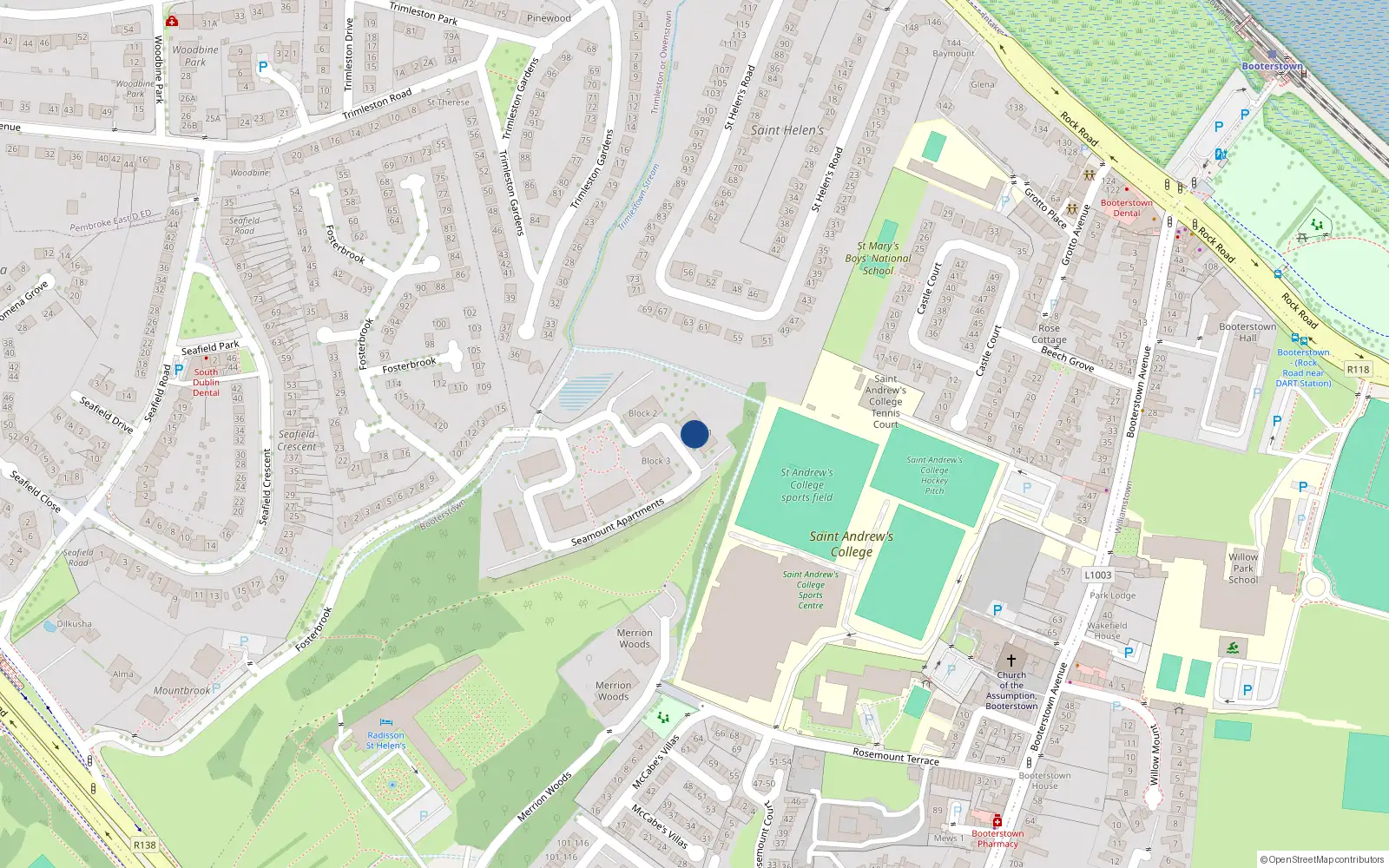 Overhead map showing the location of Apartment 95 Block 4, 4 Seamount, Mount Merrion