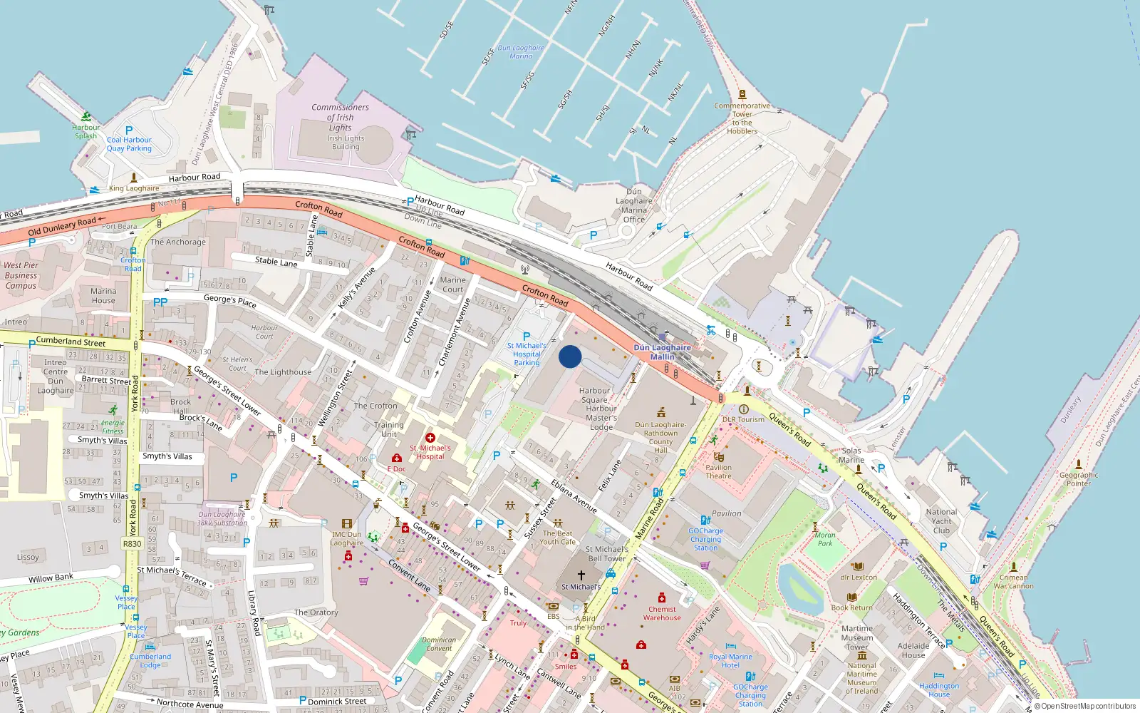 Overhead map showing the location of Apartment 96 Harbour View, Crofton Road, Dun Laoghaire
