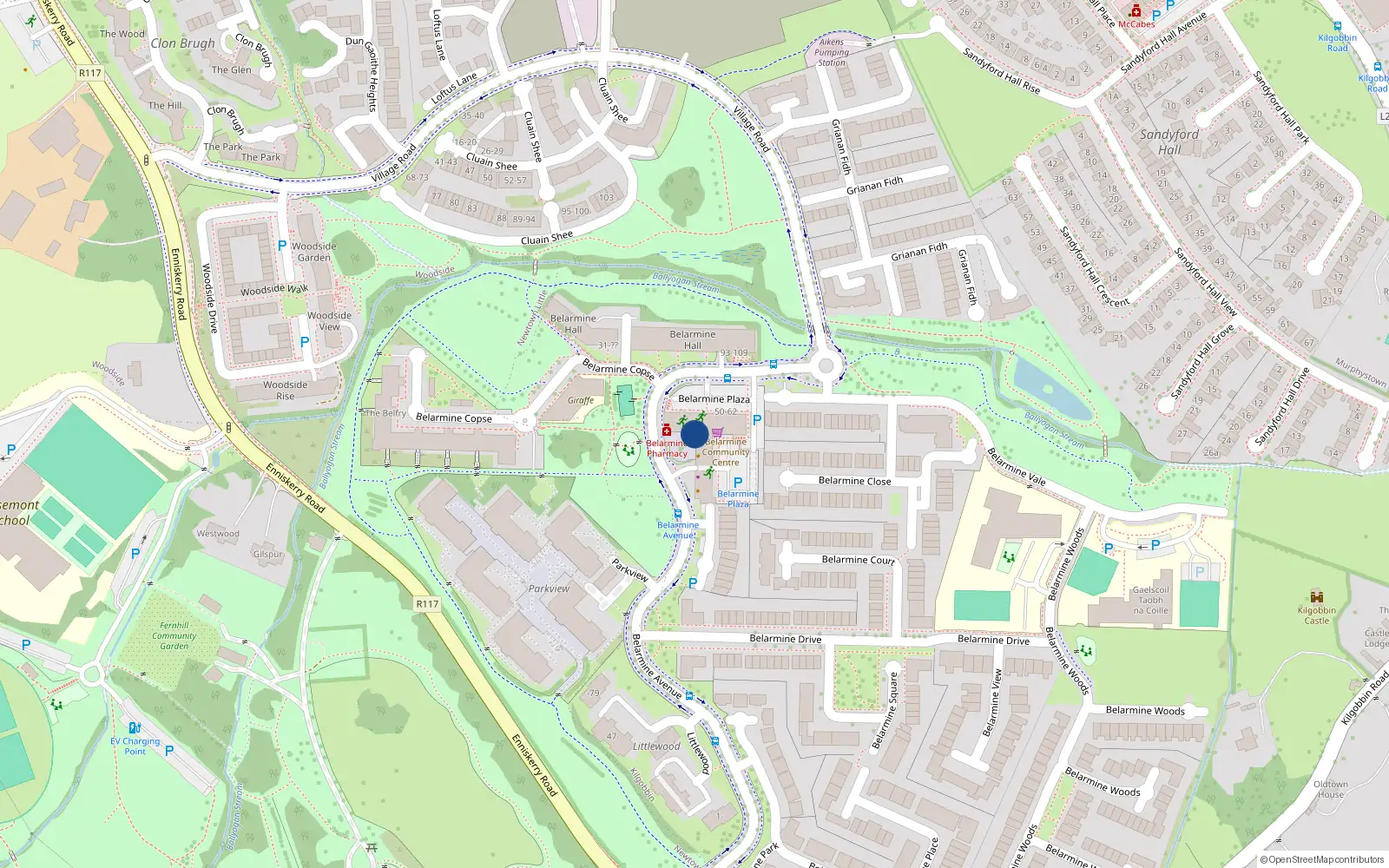 Overhead map showing the location of Apartment 98 Belarmine Plaza, Enniskerry Road, 18 Belarmine Plaza, Stepaside