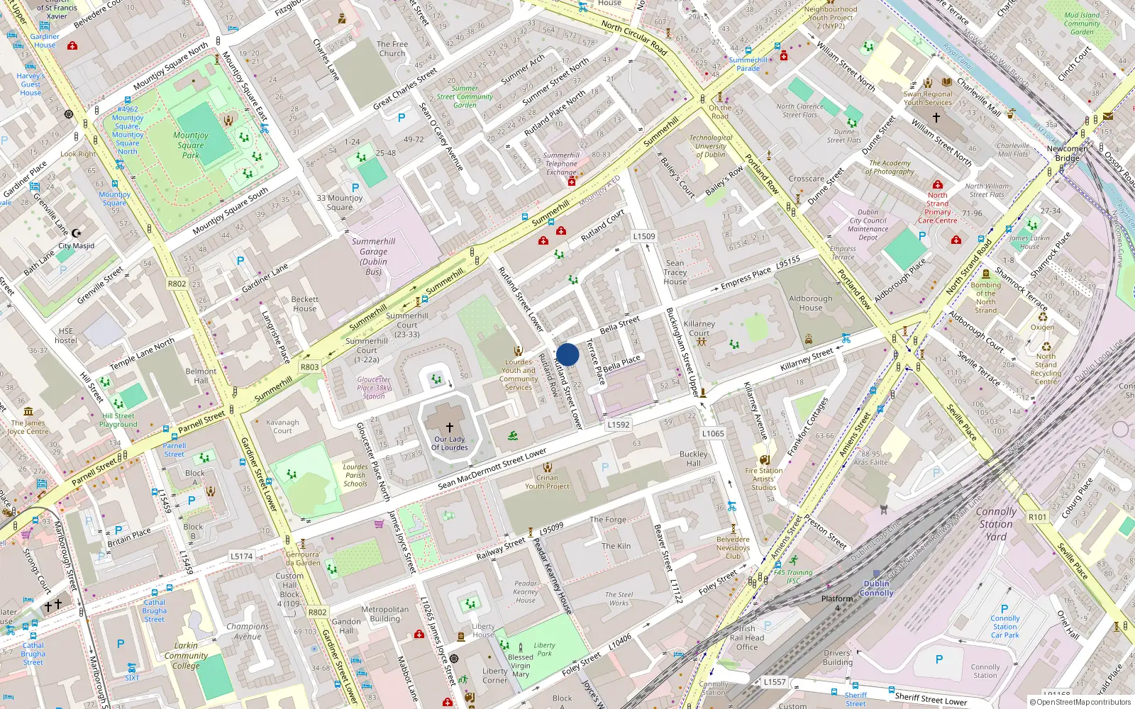 Overhead map showing the location of Apartment B, 18 Rutland Street Lower, Dublin 1