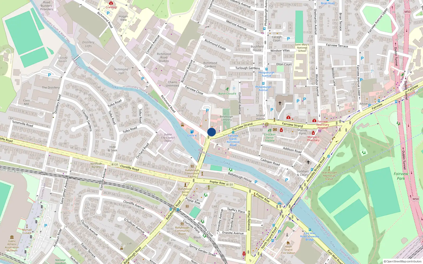 Overhead map showing the location of Apartment (fish & Chip Shop), 291 Richmond Road, Dublin 3