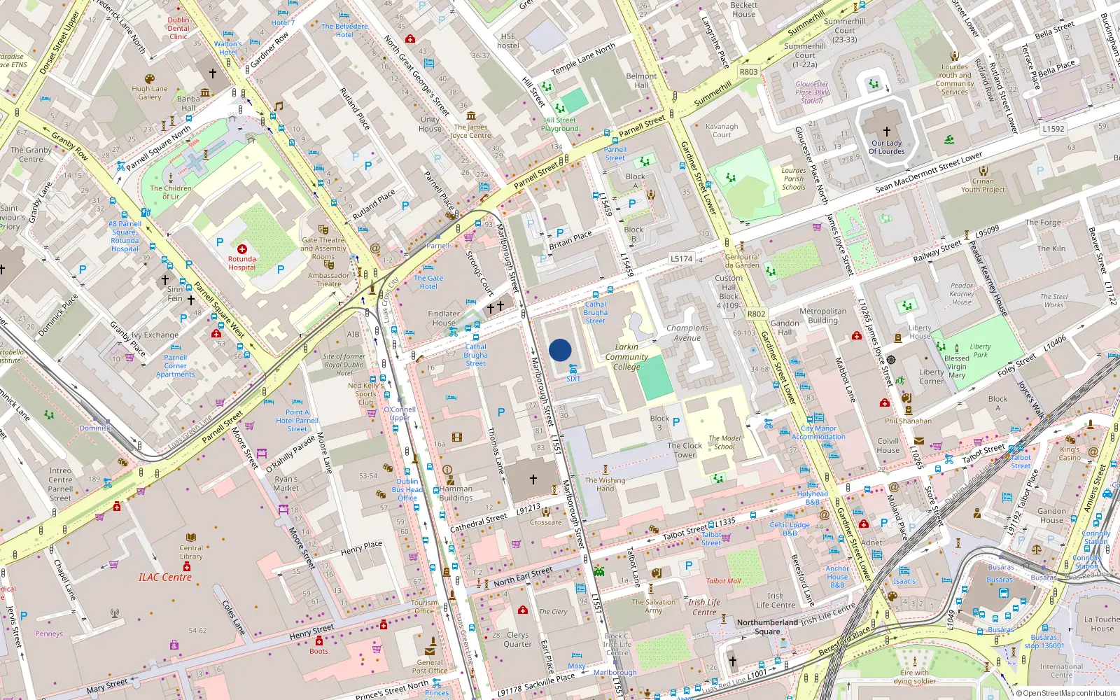 Overhead map showing the location of Apartment No. 15, 15 Marlborough Street, Dublin 1