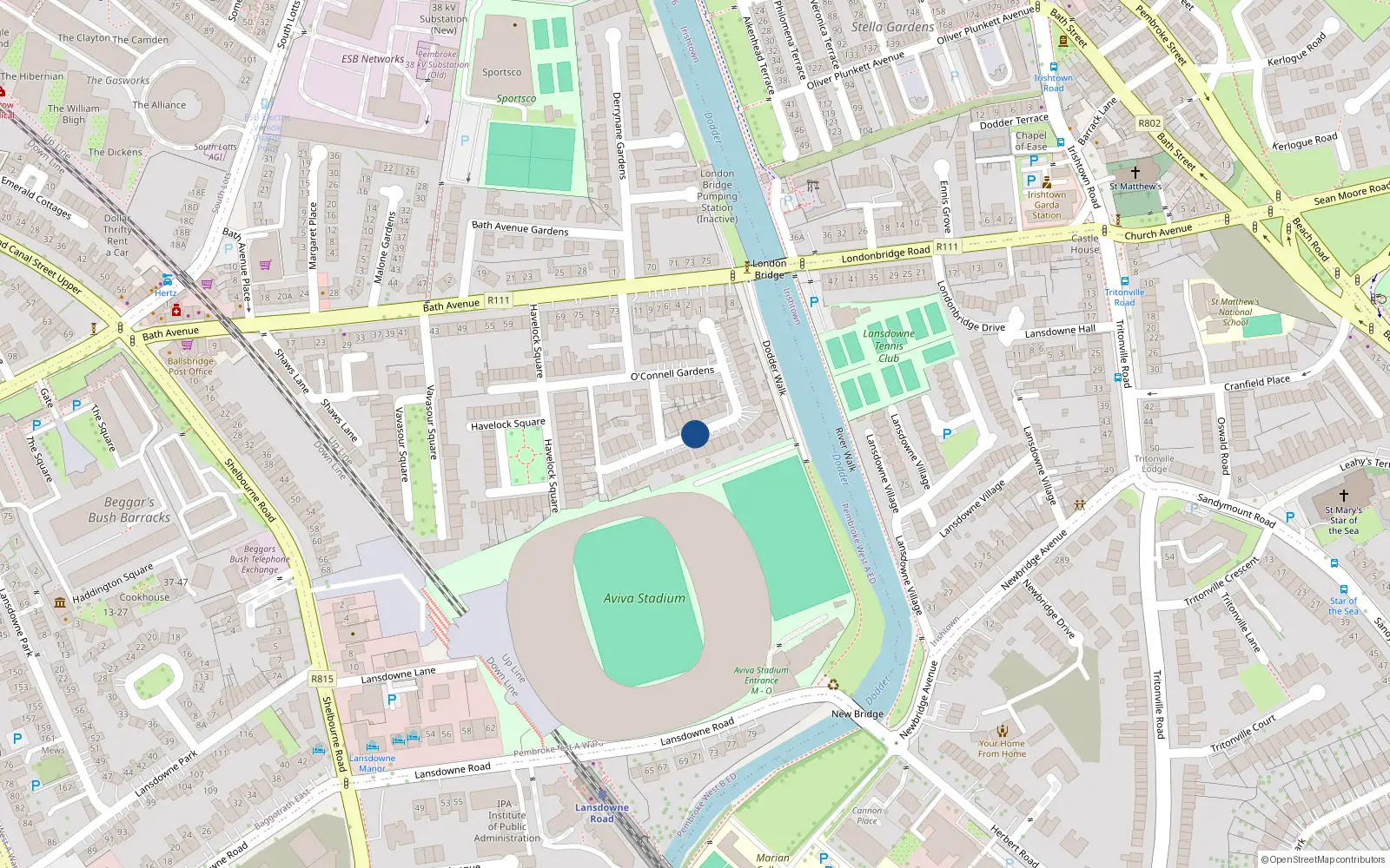Overhead map showing the location of Apartment No 34, 143 Merrion Road, Dublin 4