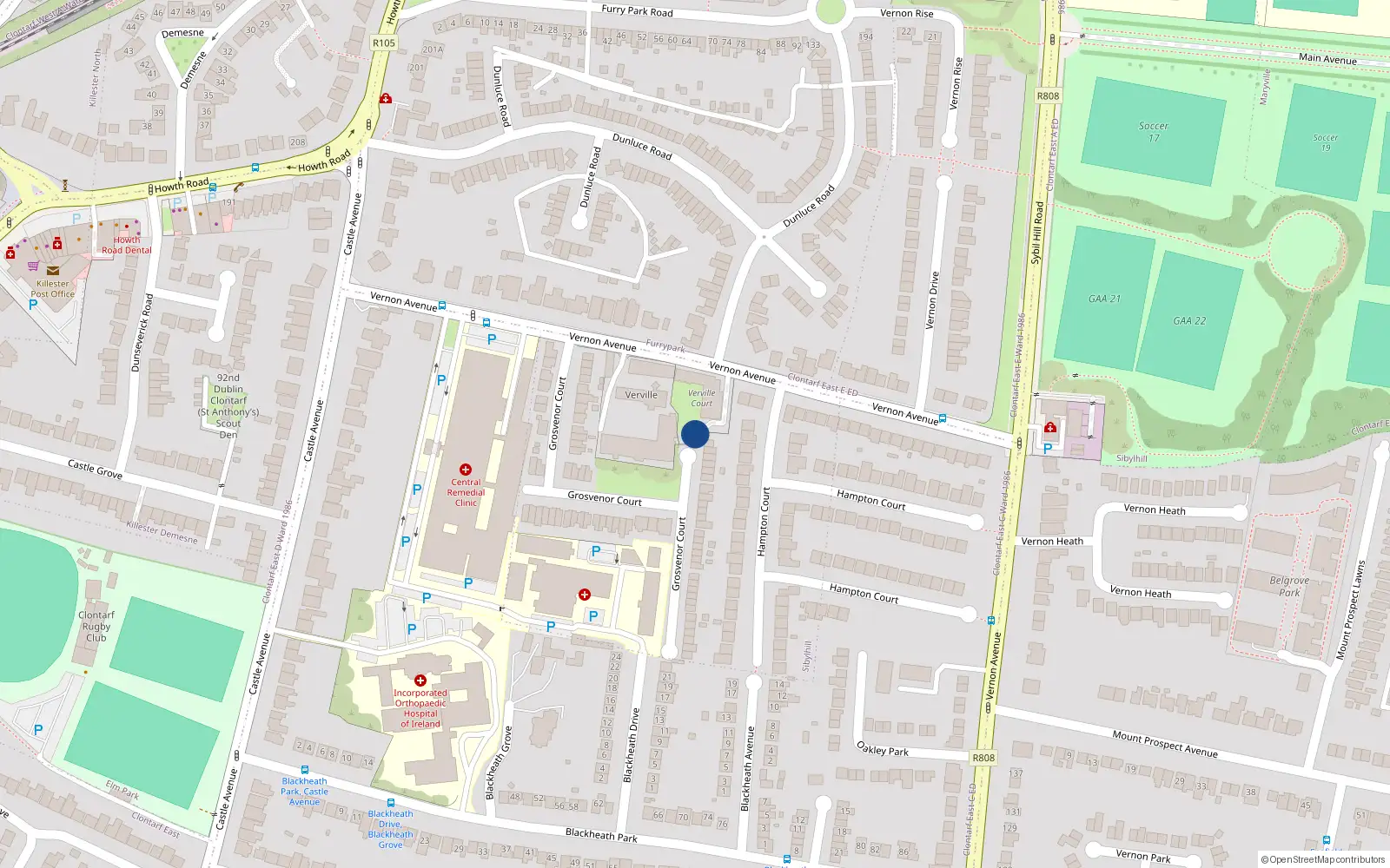 Overhead map showing the location of Apartment No. 4 Verville, Vernon Avenue, 4 Verville Court, Clontarf
