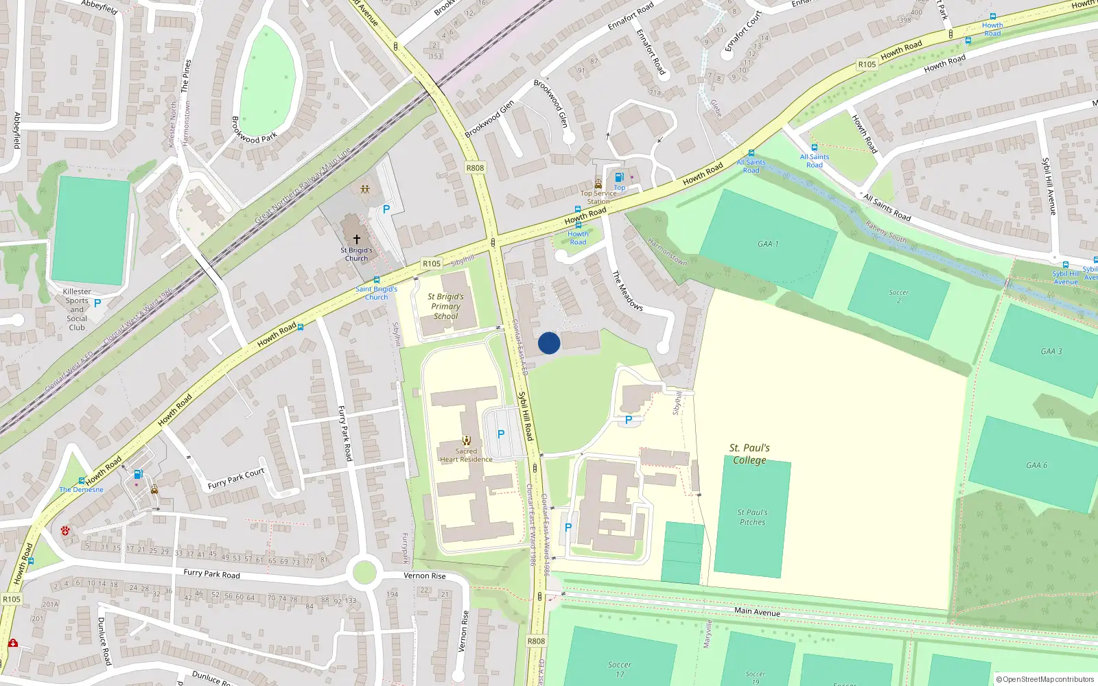 Overhead map showing the location of Apartment No. 43, Ardilaun Court, Sybil Hill Road