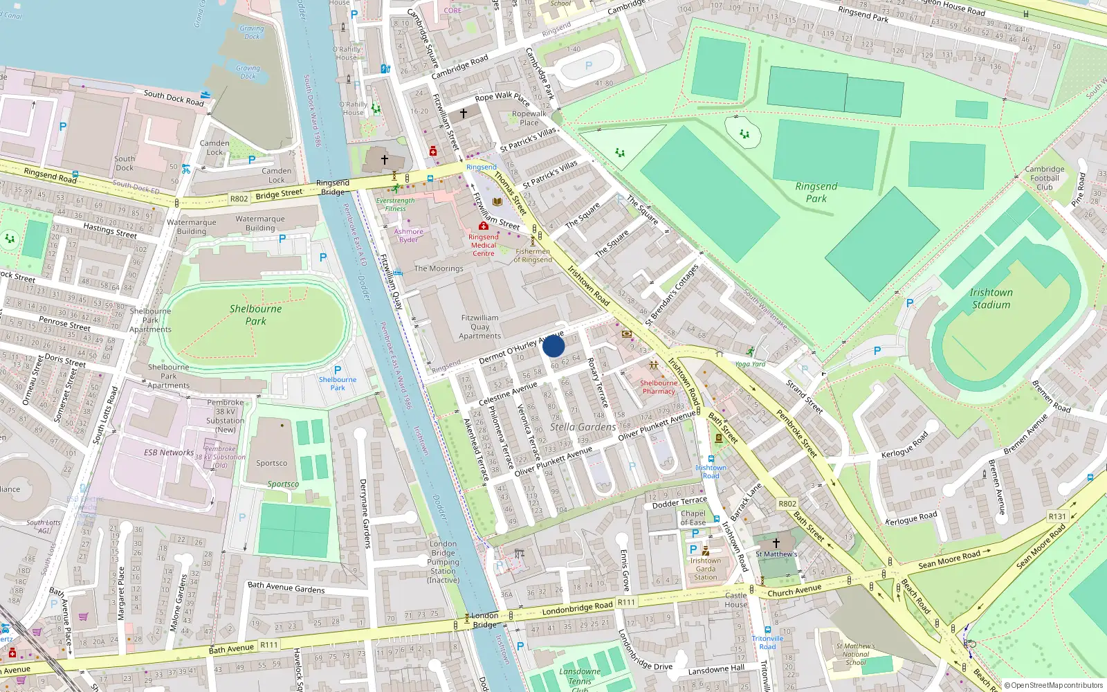Overhead map showing the location of Apartment No 5, Ailesbury Oaks, Ailesbury Road
