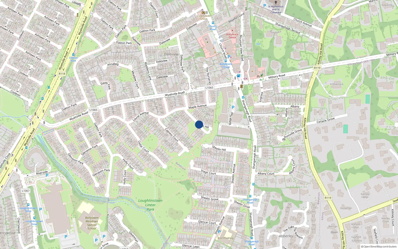 Overhead map showing the location of Apartment No. 51 Ridgehall, Ballybrack, 51 Ridge Hill, Dublin