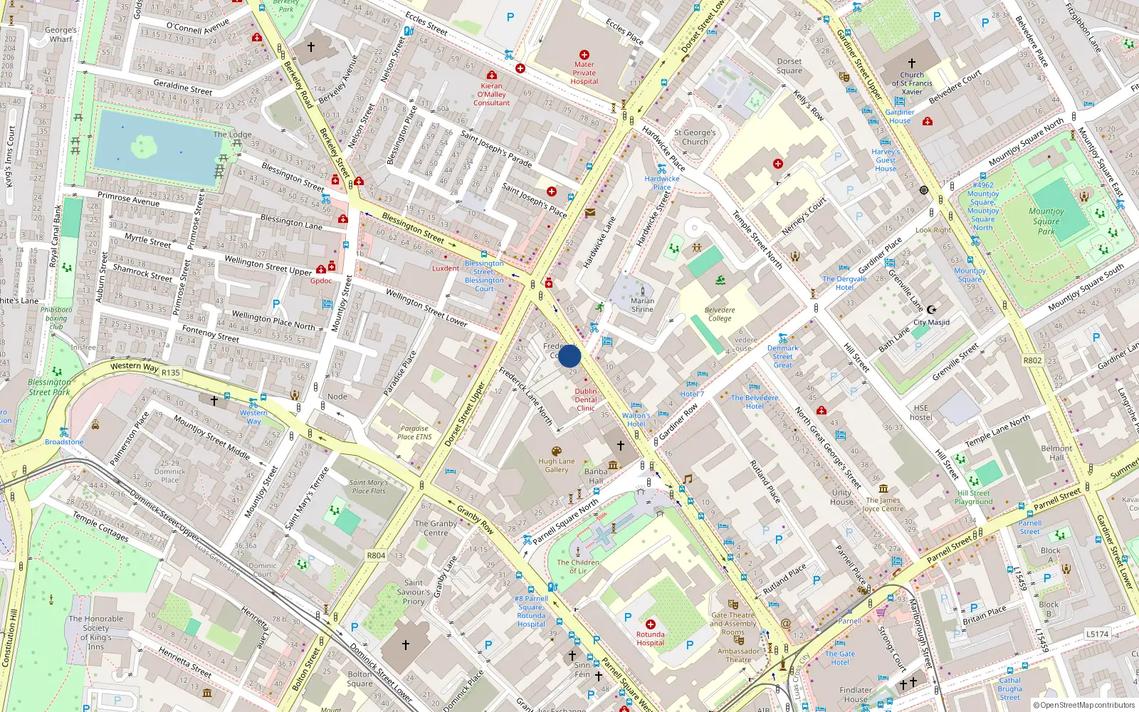 Overhead map showing the location of 27 Frederick Street North, Dublin 1