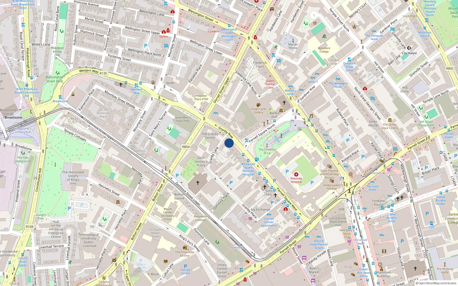 Overhead map showing the location of Apartments 1-14, 15-16 Granby Row, Dublin 1
