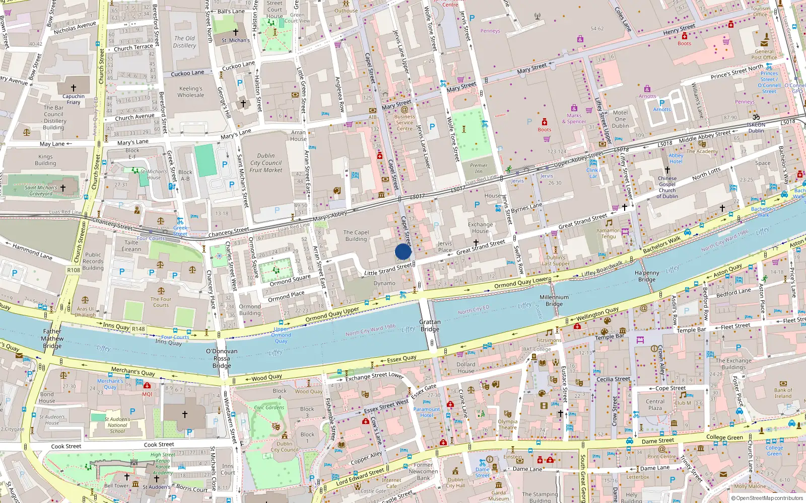 Overhead map showing the location of Apartments 1 - 3, 162 Capel St, Dublin 1