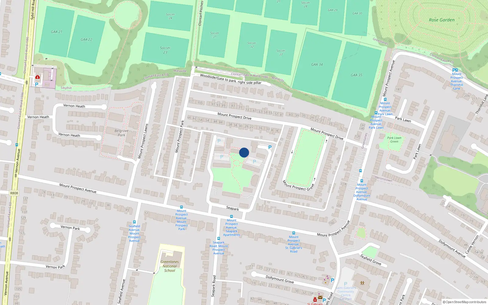 Overhead map showing the location of Apartments 2 31 32 39 40 54, 61 64 88 & 96 Seapark, Mount Prospect Avenue Clontarf