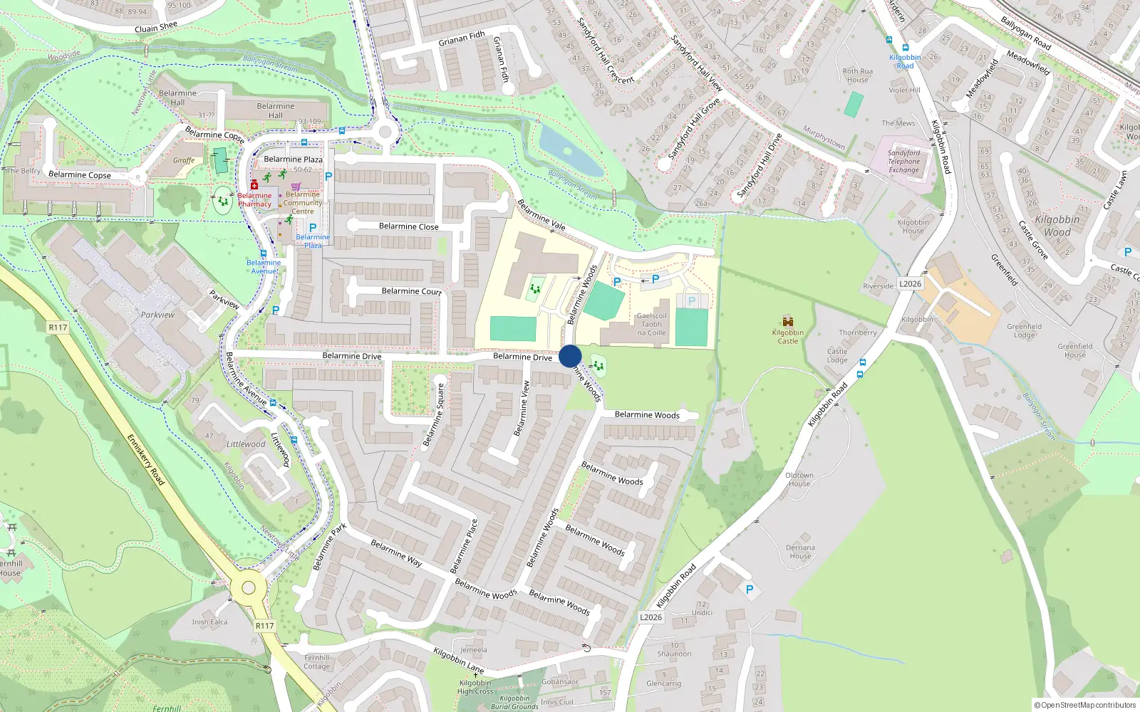 Overhead map showing the location of 43 Belarmine Drive, Stepaside