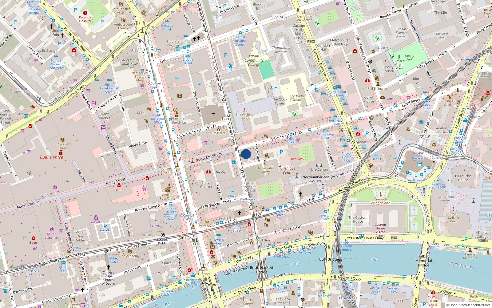 Overhead map showing the location of Appartment 1, 24 Marlborough Street, Dublin 1