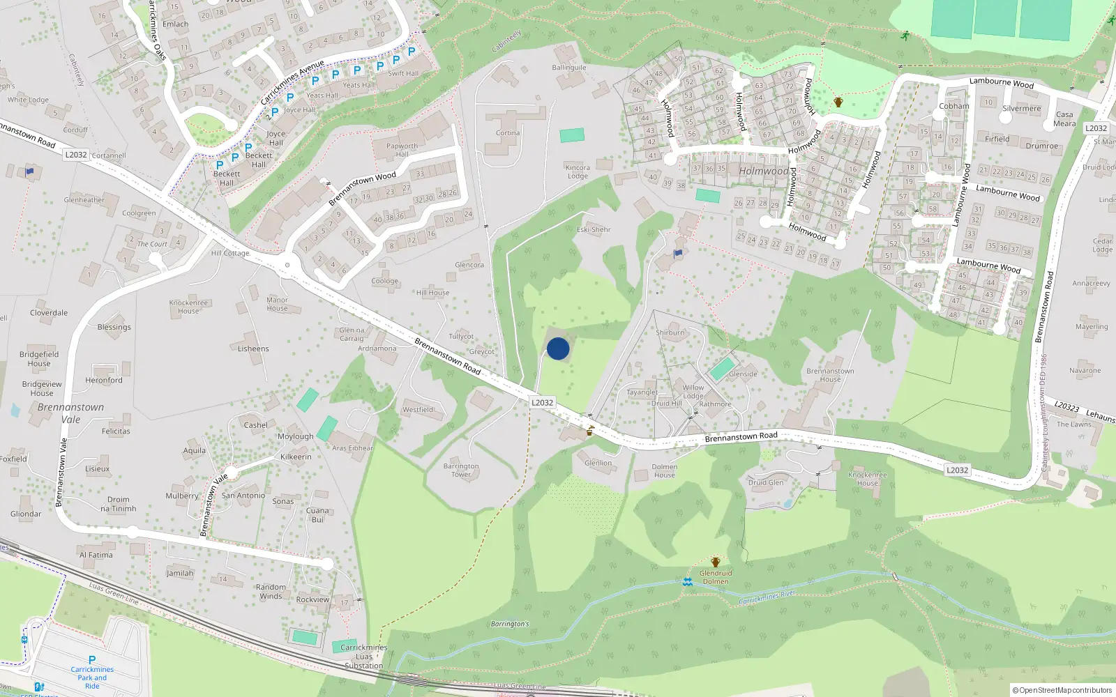 Overhead map showing the location of Brennanstown Road, Cabinteely