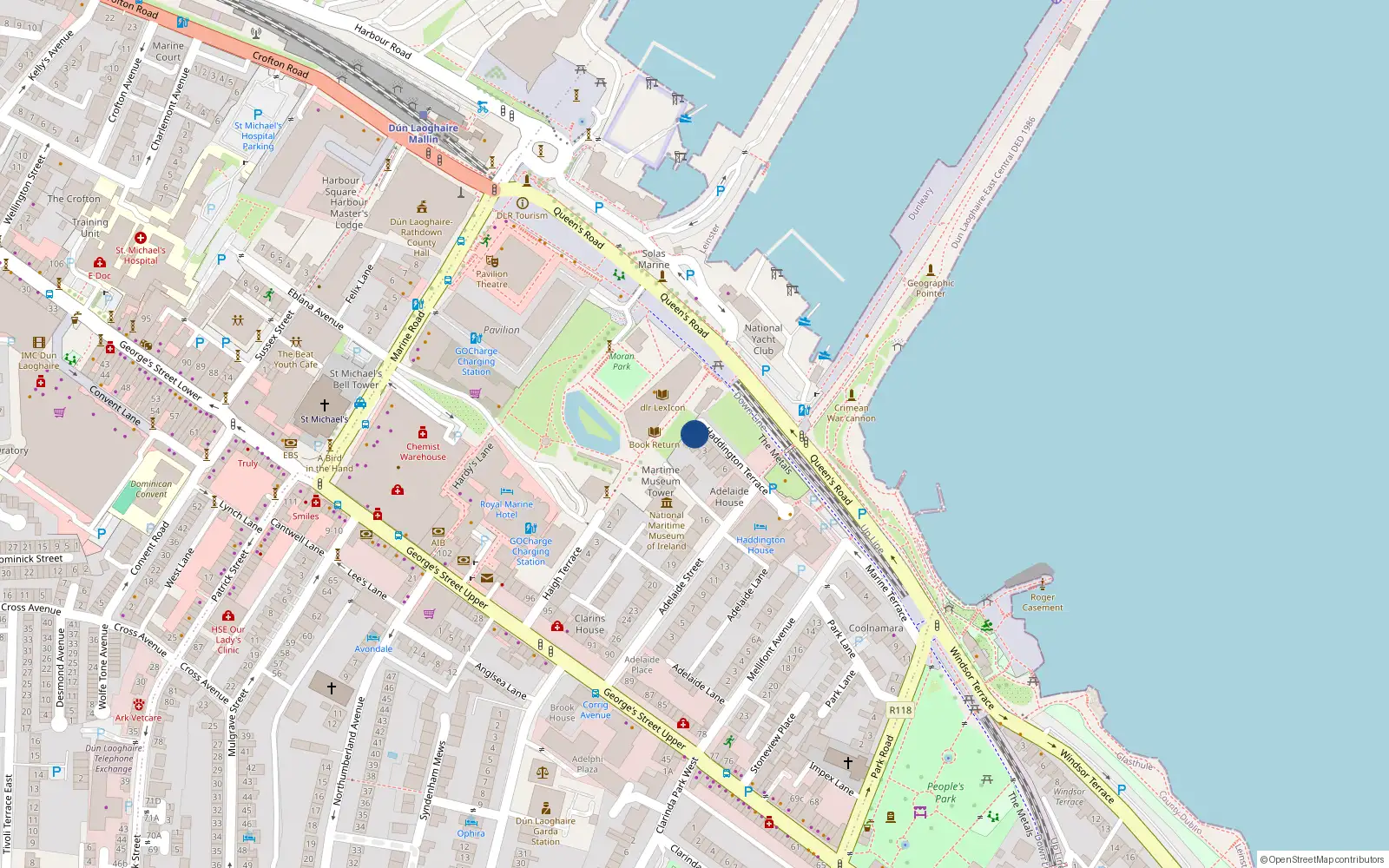 Overhead map showing the location of Apt 1 1 Haddington Terrace, Dun Laoghaire, 1 Haddington Terrace, Co Dublin